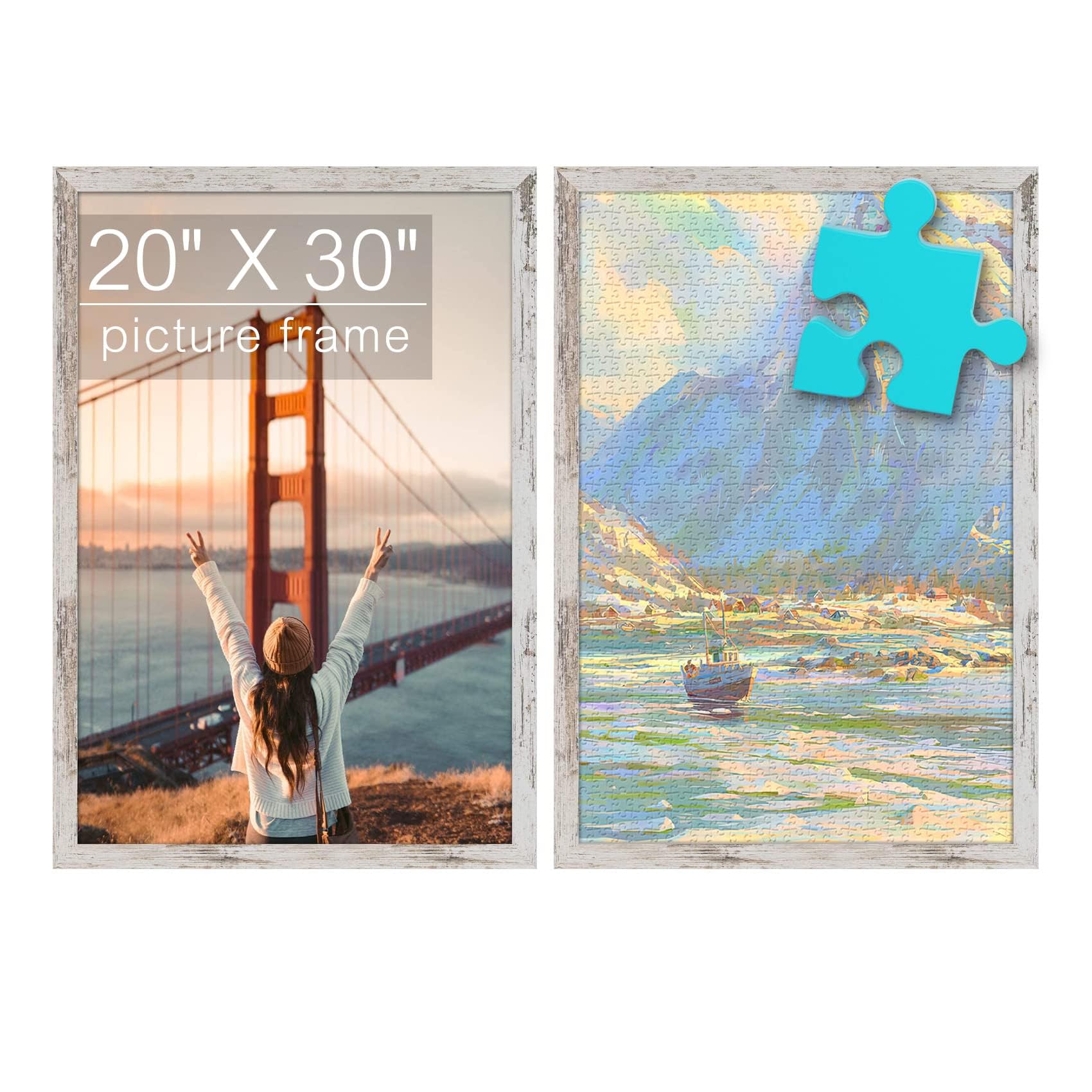 Golden State Art 20x30 Picture Frame - 2 Pack Wood Grain Rustic Style Wall Photo Frame with Wide Molding & Back Hangers - Perfect for Baby Pictures, Wedding Photos, Family Portraits & Home Decor - White