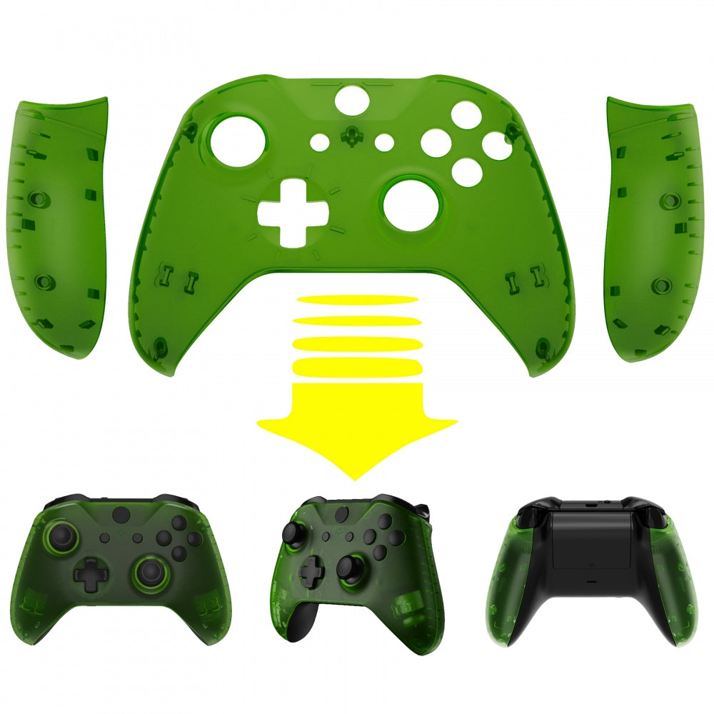 eXtremeRate Clear Green Top Shell & Front Housing Faceplate Replacement for Xbox One X & One S Controller (Model 1708) with Side Rails - Perfect for Gaming, Customization & Controller Repair