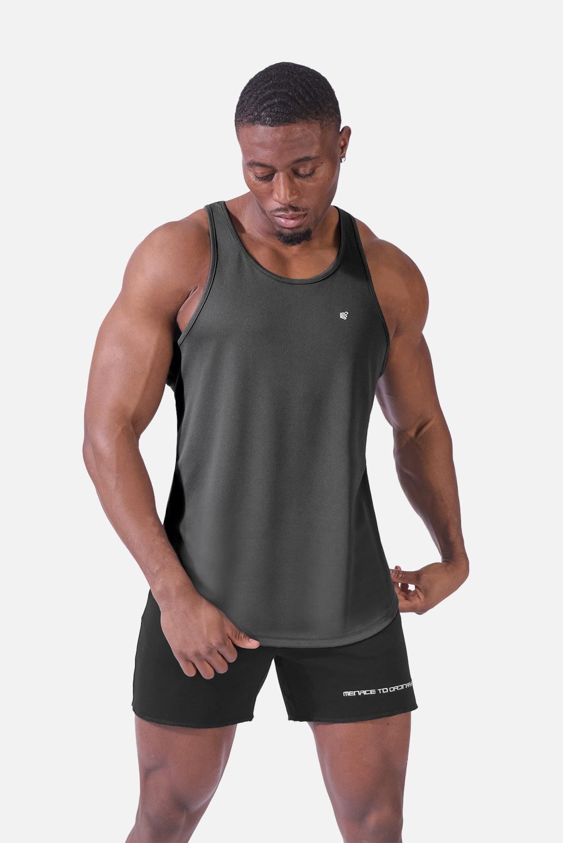 Jed North Men's Microfiber Dri-Fit Workout Tank Top - Dark Grey - Moisture Wicking Athletic Shirt for Gym, Running & Training