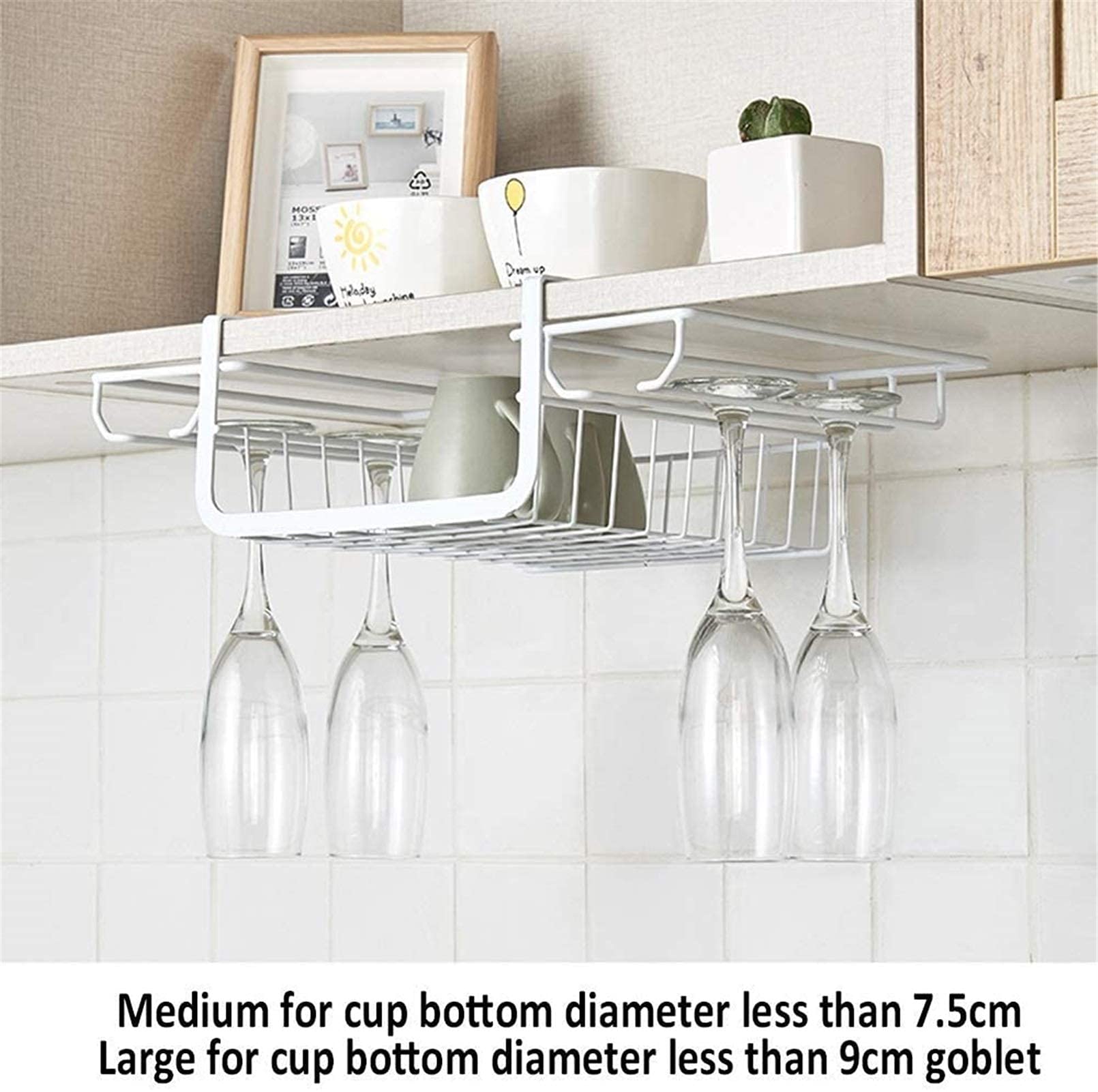 Upside Down Wine Glass Holder - No Nails Hanging Wine Bottle & Cup Storage Rack for Kitchen Cabinet - 54cm Wall Mount Wine Rack - Perfect for Home Bar, Restaurant, and Wine Cellar Organization
