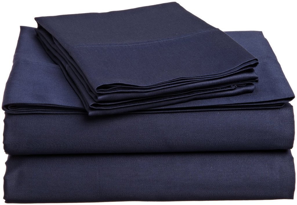 Luxury Egyptian Cotton Sateen Bed Sheet Set - 4 Piece Twin XL Navy Blue Solid - 100% Cotton with 18