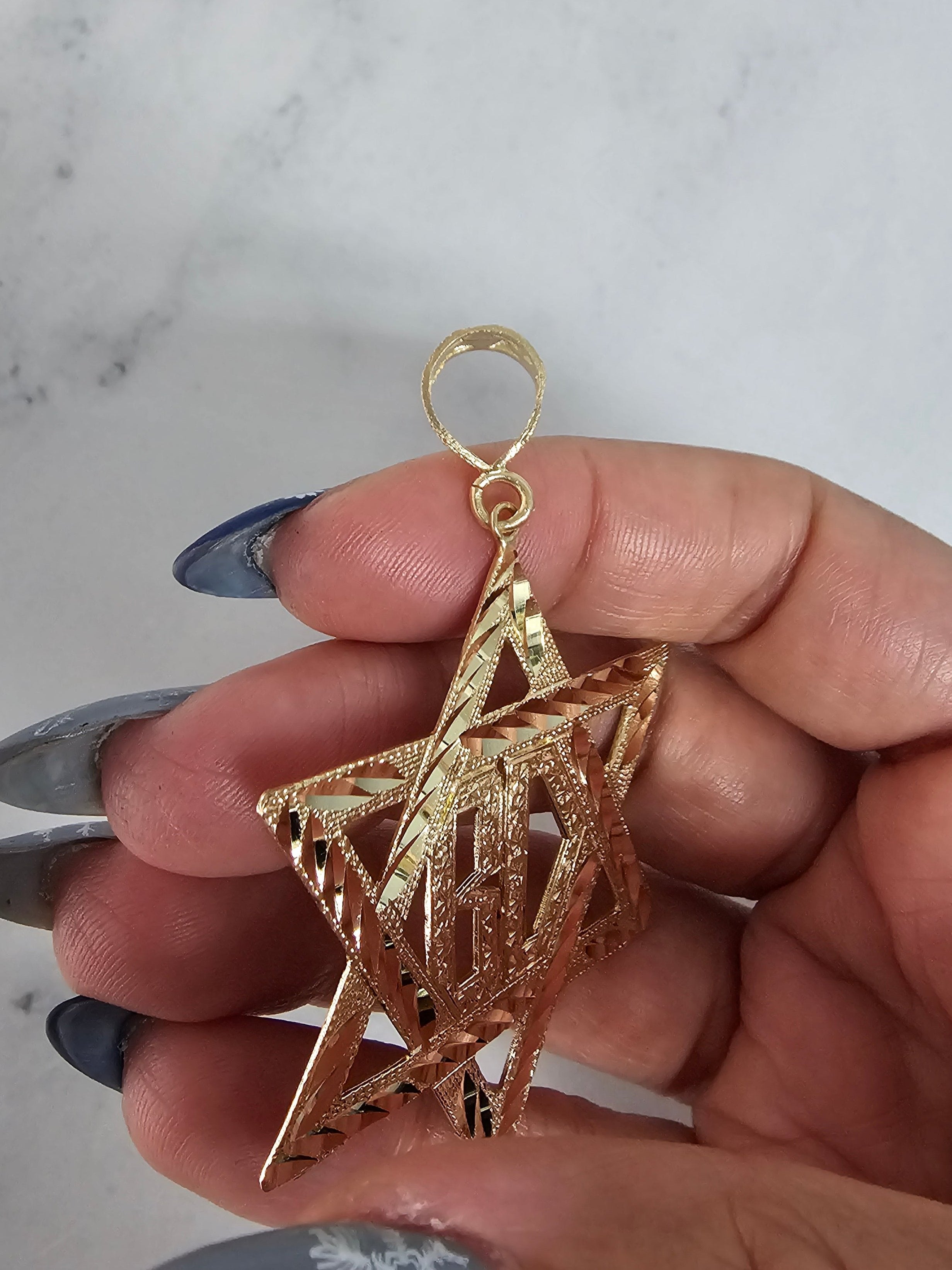 10K Yellow Gold Jewish Star Pendant with Diamond Cuts - Elegant Menorah Necklace for Hanukkah Gifts & Religious Jewelry Collection