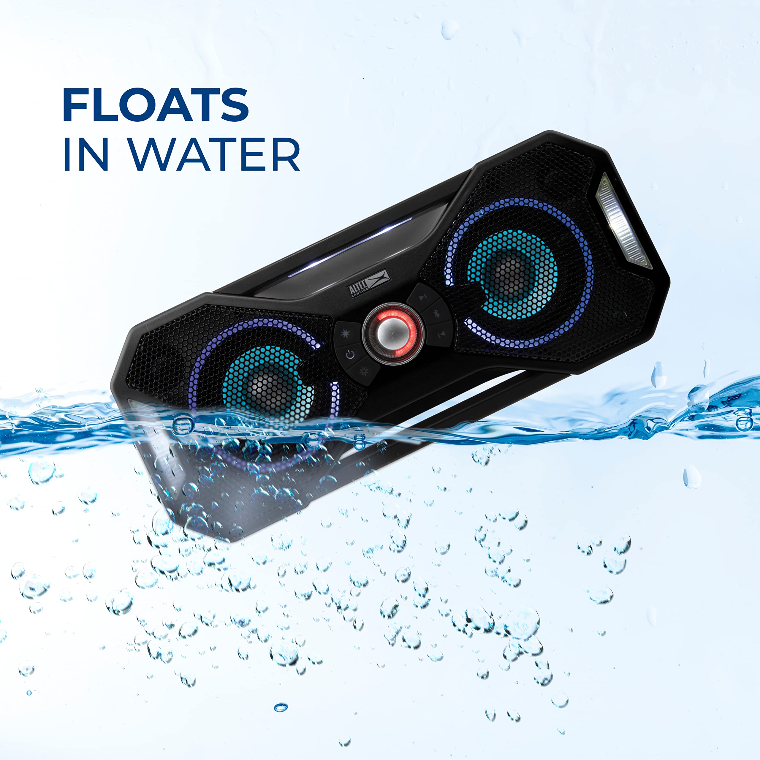 Altec Lansing Mix 2.0 Waterproof Bluetooth Speaker - Portable Wireless Speaker with Powerful Bass, 100ft Range & 20H Playtime for Outdoor, Travel, Beach, Pool Party & Camping - Black
