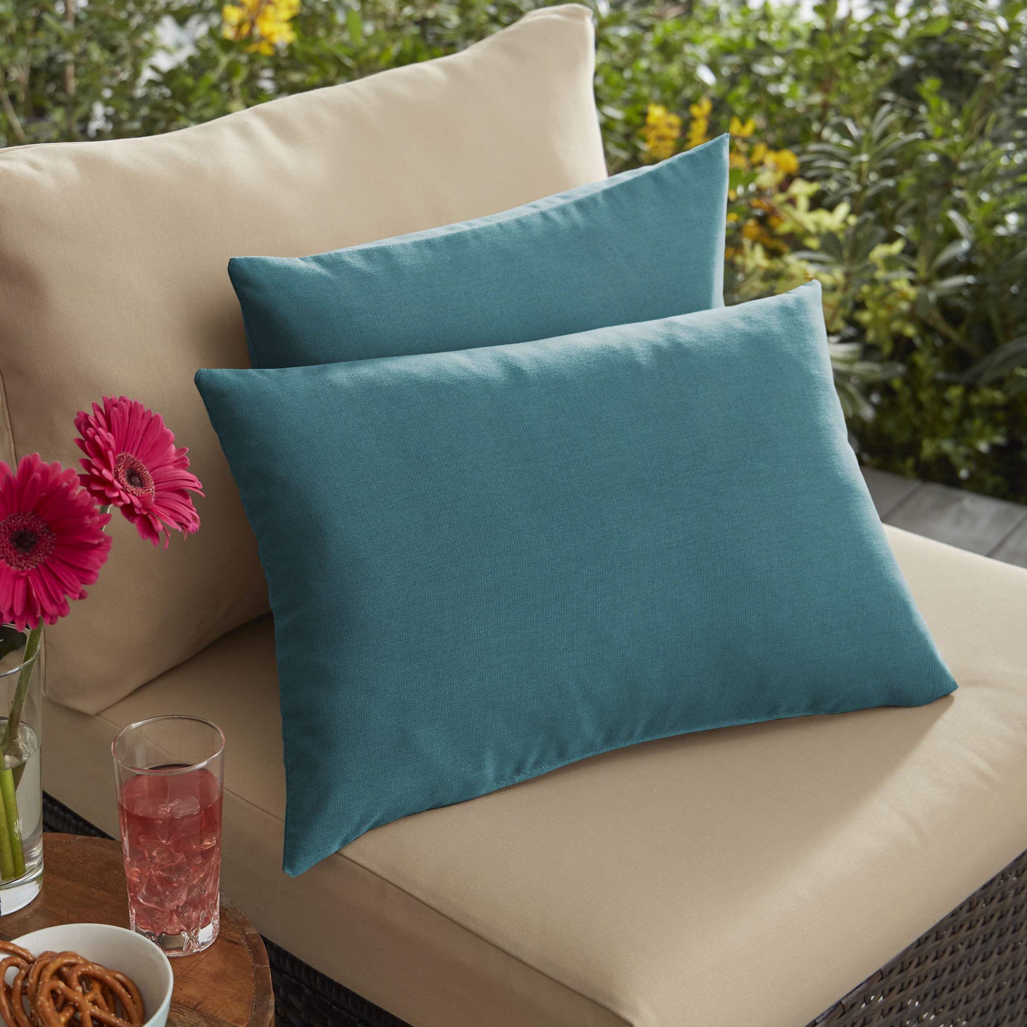 Set of 2 Vibrant Peacock Print Outdoor Pillows - 20 Inch Waterproof Decorative Throw Pillows for Patio, Garden, Poolside & Porch Furniture