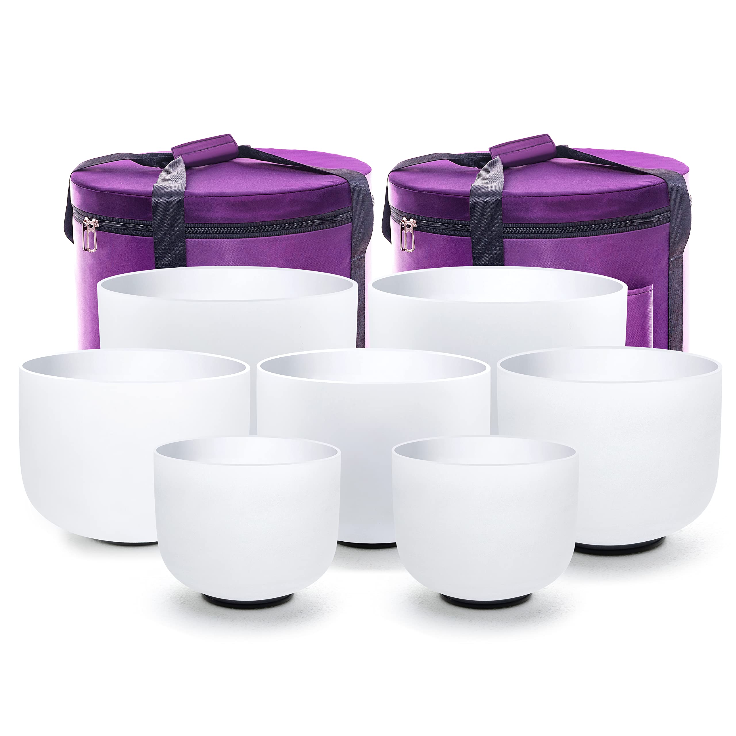 KVKA 7-12 Inch 440Hz Crystal Singing Bowls Set of 7 Pieces - White with Carrying Cases for Yoga, Meditation, Sound Healing & Relaxation Therapy