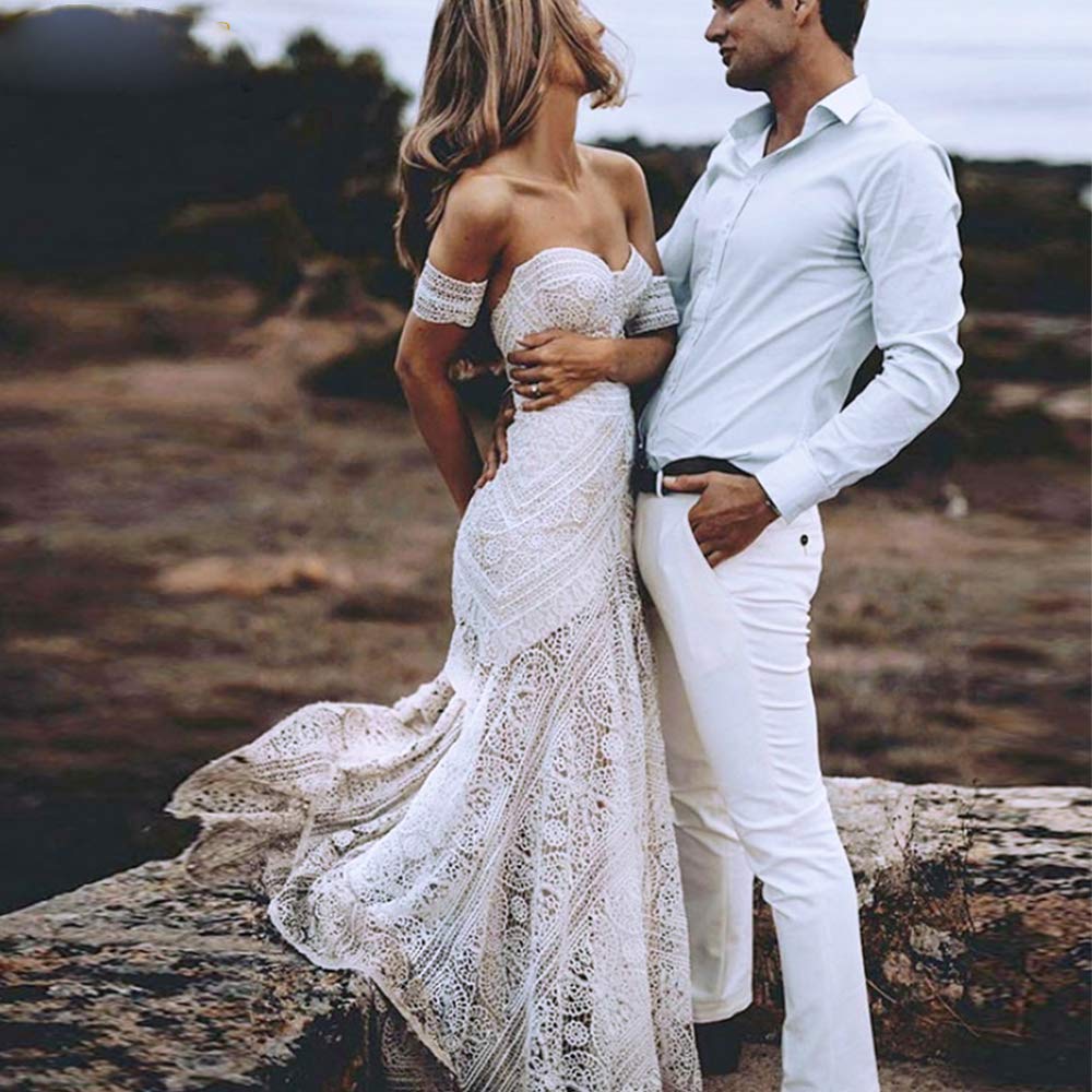 Elegant Boho Beach Wedding Dress with Soft Lace & Sweetheart Neckline - Long Mermaid Bridal Gown for Bohemian Brides | Perfect for Beach Weddings, Destination Elopements & Romantic Photoshoots