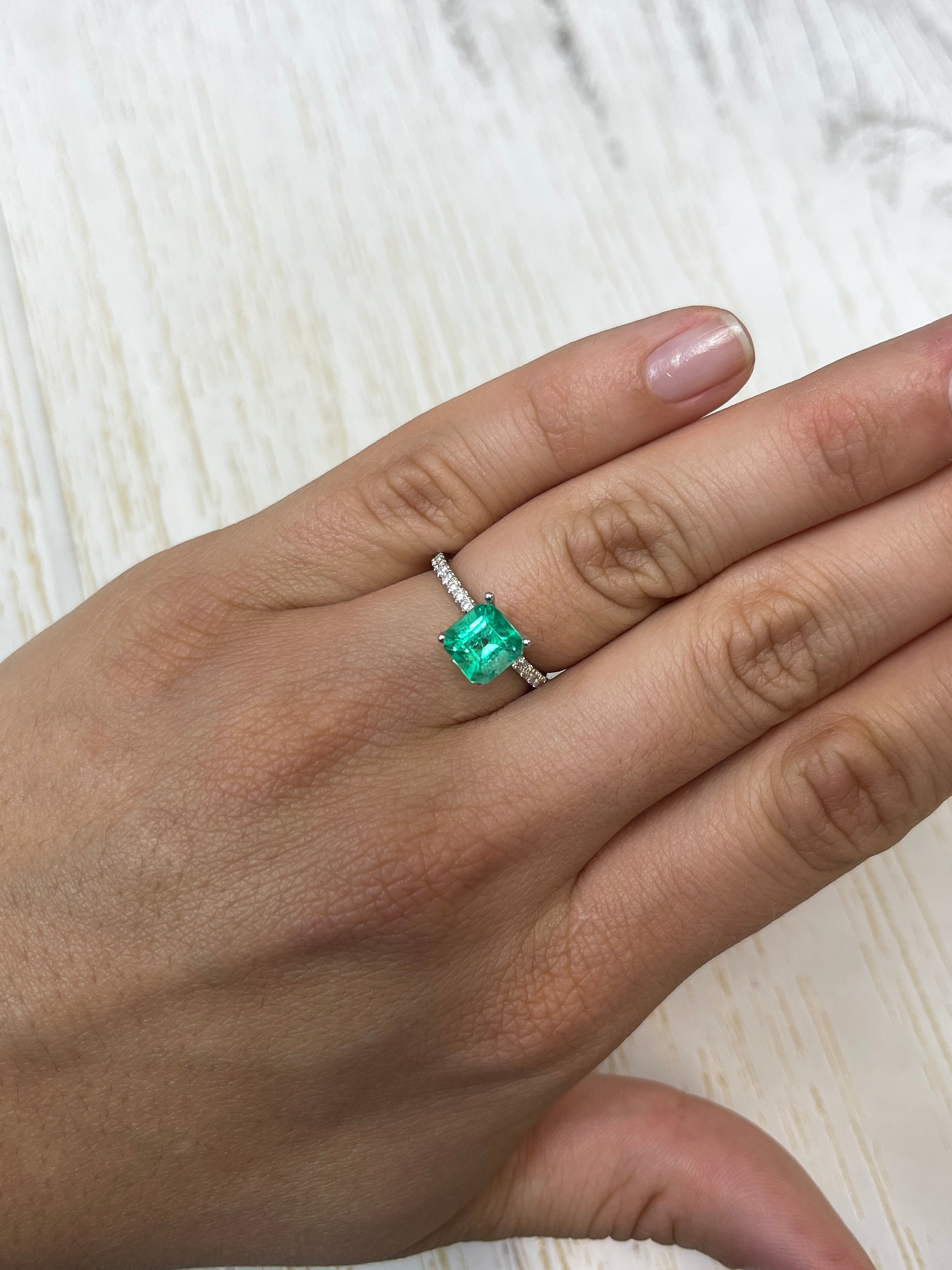 1.64 Carat Natural Colombian Emerald - 7.4x7.3mm Yellowish Green Asscher Cut Loose Gemstone for Jewelry Making, Engagement Rings & Fine Collections