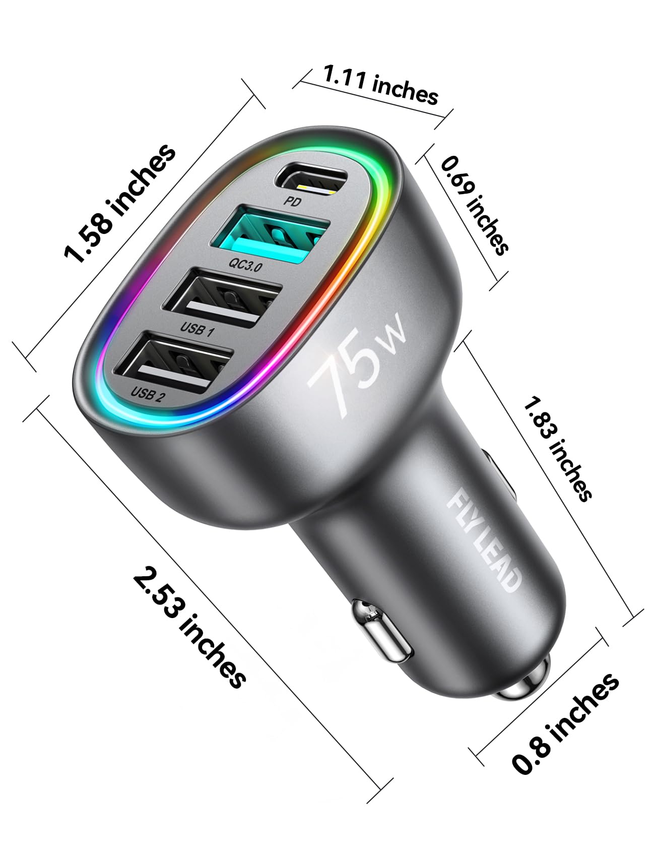 75W 4-Port USB C Car Charger Fast Charging Adapter - Compatible with iPhone 16/15/14/13 Series, Samsung Galaxy S25/S24 Ultra, iPad Air & Google Pixel - Perfect for Road Trips, Commuting & Multi-Device Charging in Your Vehicle
