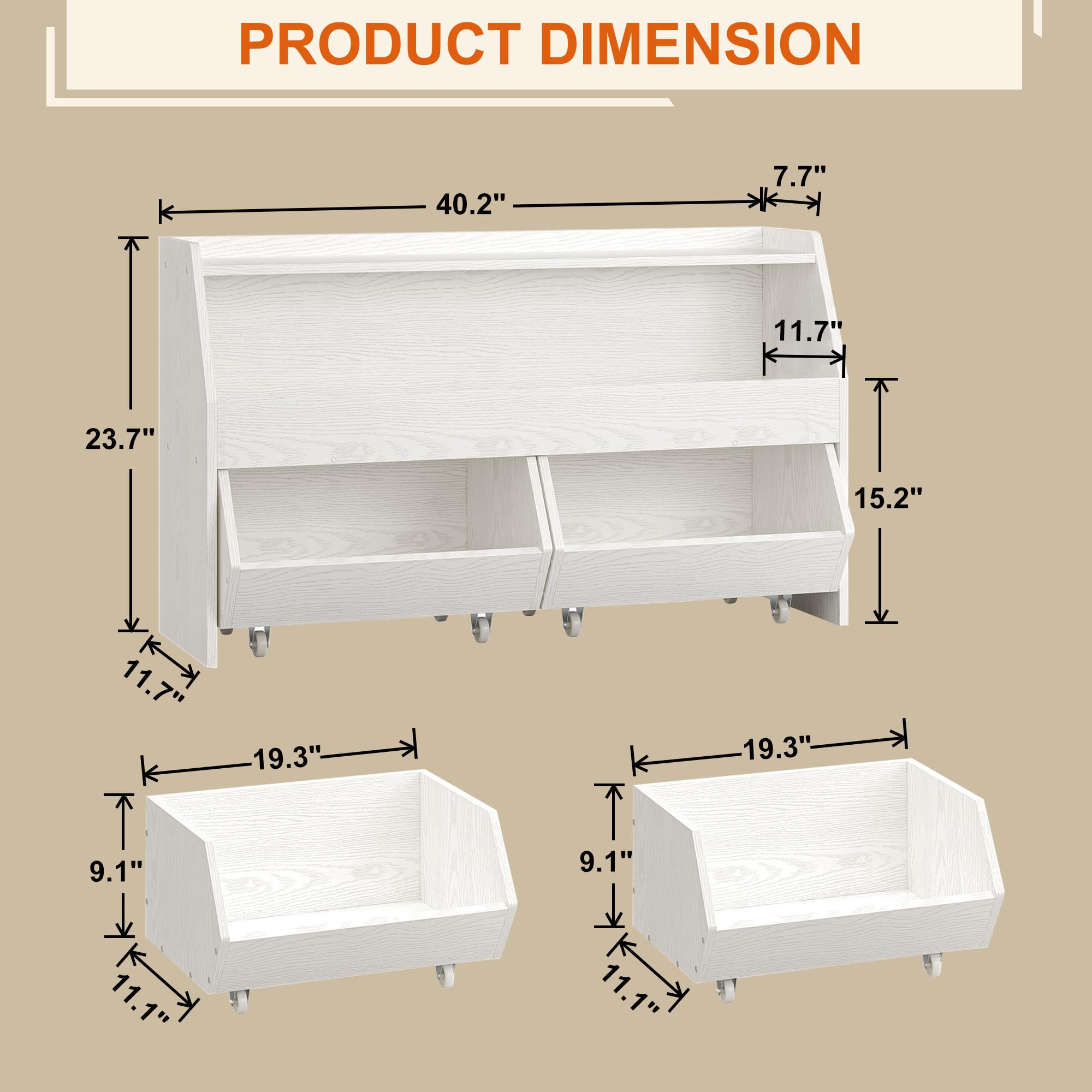 **Kids Toy Storage Organizer with Wheels & Drawers - Multifunctional Toy Cabinet & Bookshelf for Nursery, Playroom, Bedroom - White | Perfect for Organizing Toys, Books & More**
