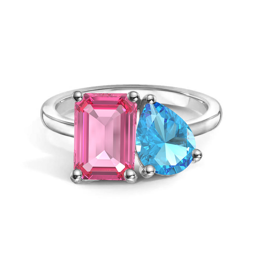 Personalized Pink Tourmaline Toi et Moi Ring - Custom Birthstone Anniversary Jewelry for Couples, Women's Romantic Gift for Valentine's Day, Engagement or Special Occasions