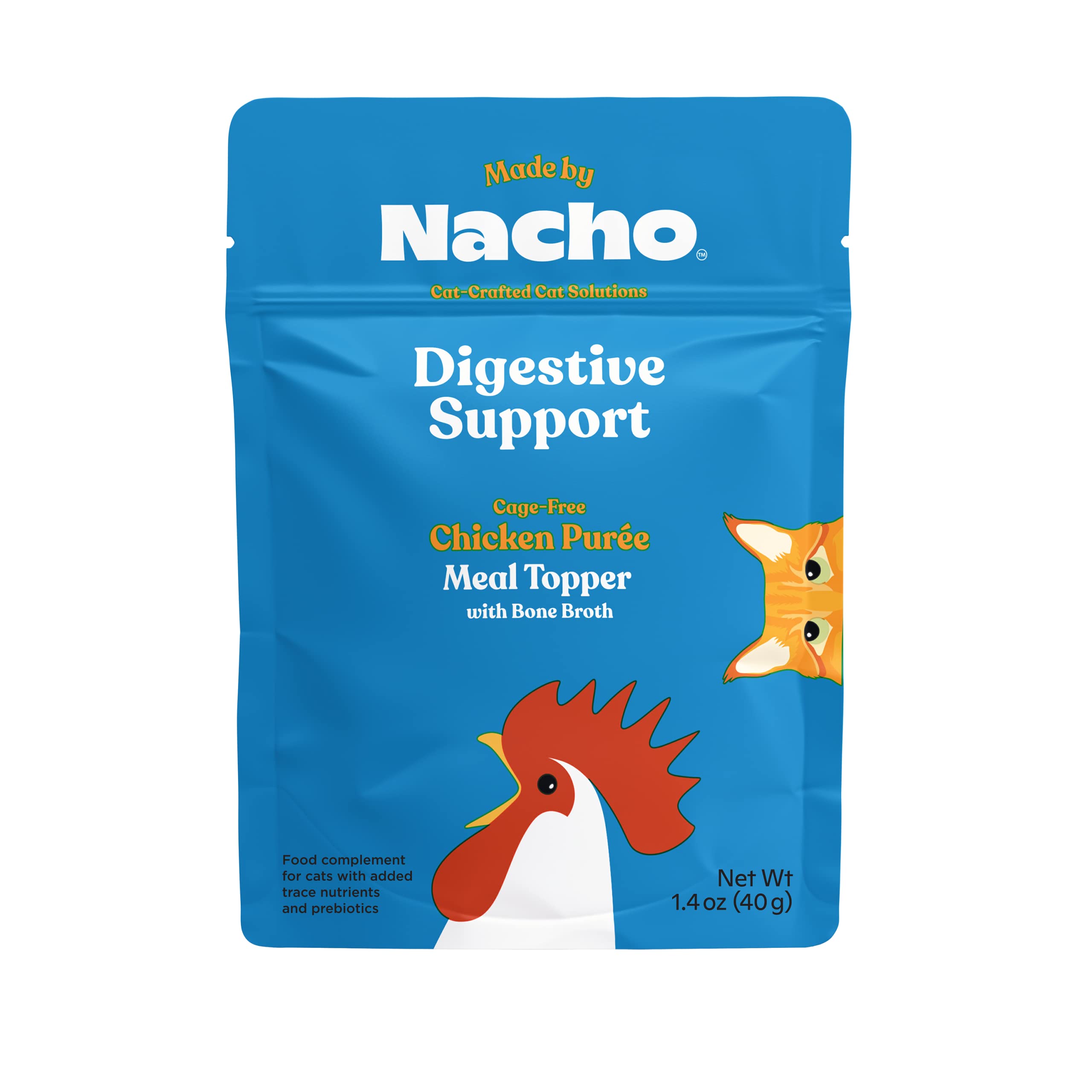 Made by Nacho Digestive Support Cage-Free Chicken Puree Meal Topper with Bone Broth - 36 Pack | Grain-Free Wet Cat Food Supplement for Sensitive Stomachs | Perfect for Picky Eaters & Senior Cats