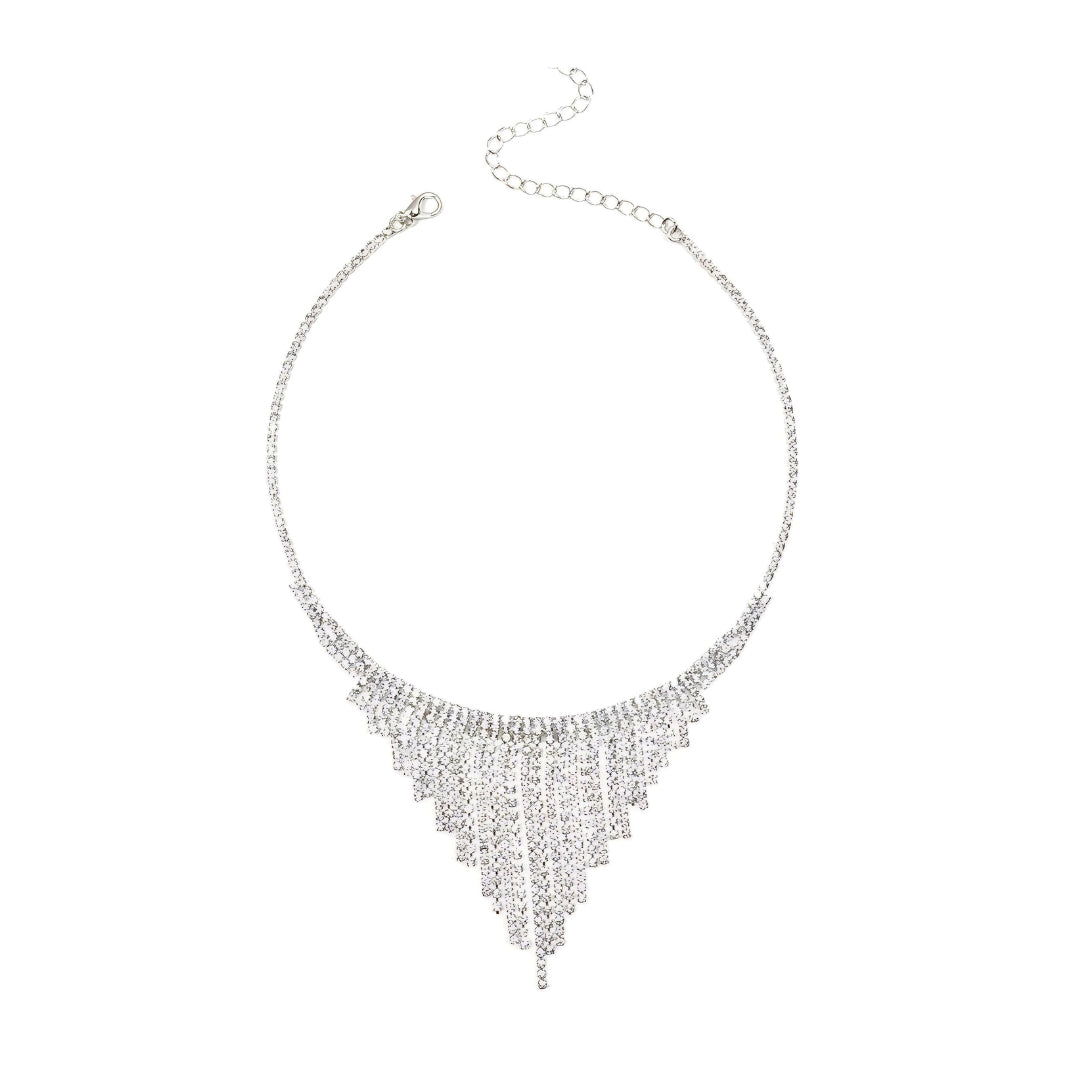 Sparkly Zircon Tassel Waterfall Necklace for Women - Elegant Dinner Party Jewelry | HN1207 | Perfect for Evening Gala, Wedding, Prom & Special Occasions
