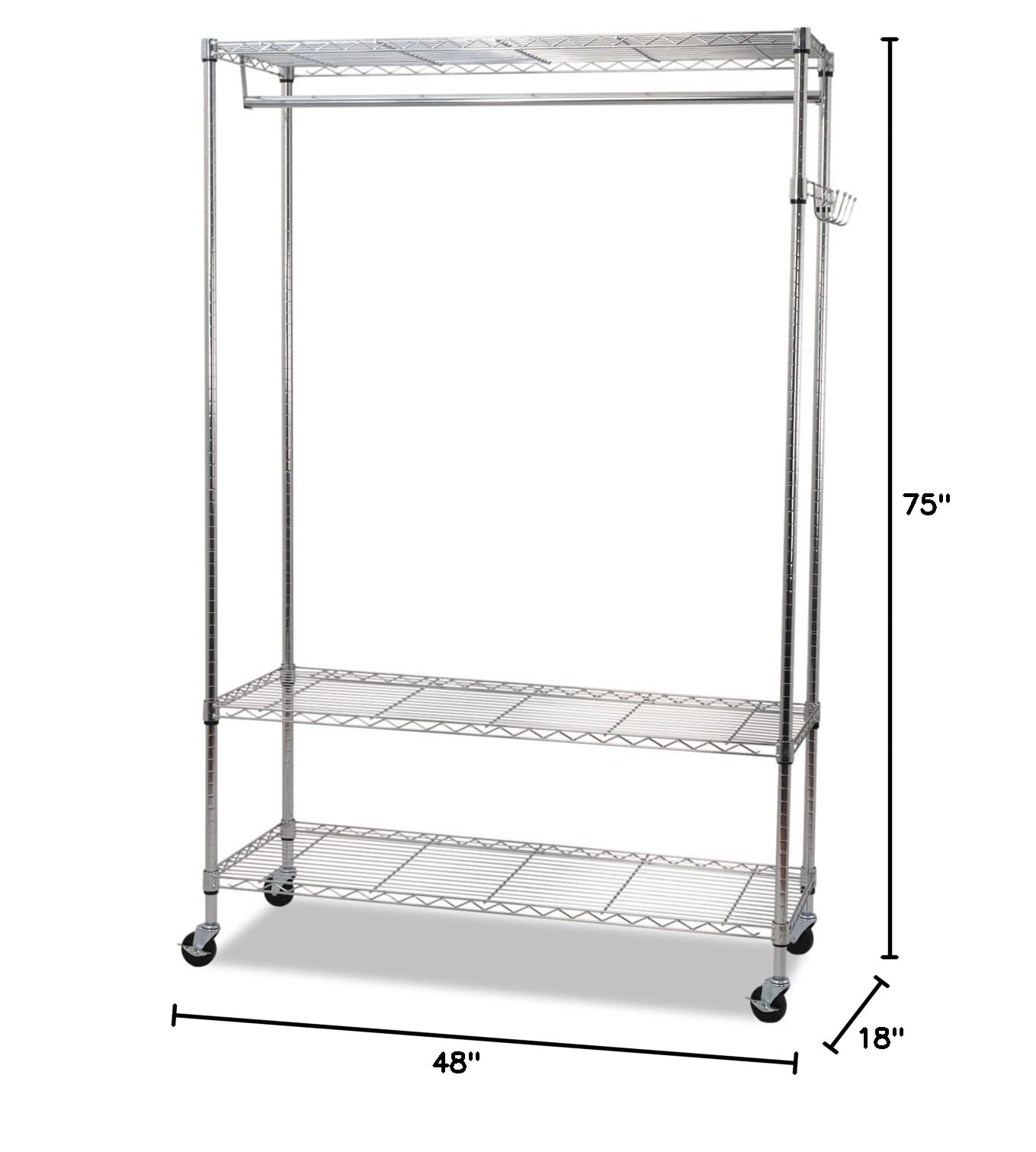 Alera GR364818SR Heavy Duty Wire Shelving Garment Rack with Casters - Silver | Freestanding Coat Rack for Closet Organization, Retail Display & Laundry Room Storage