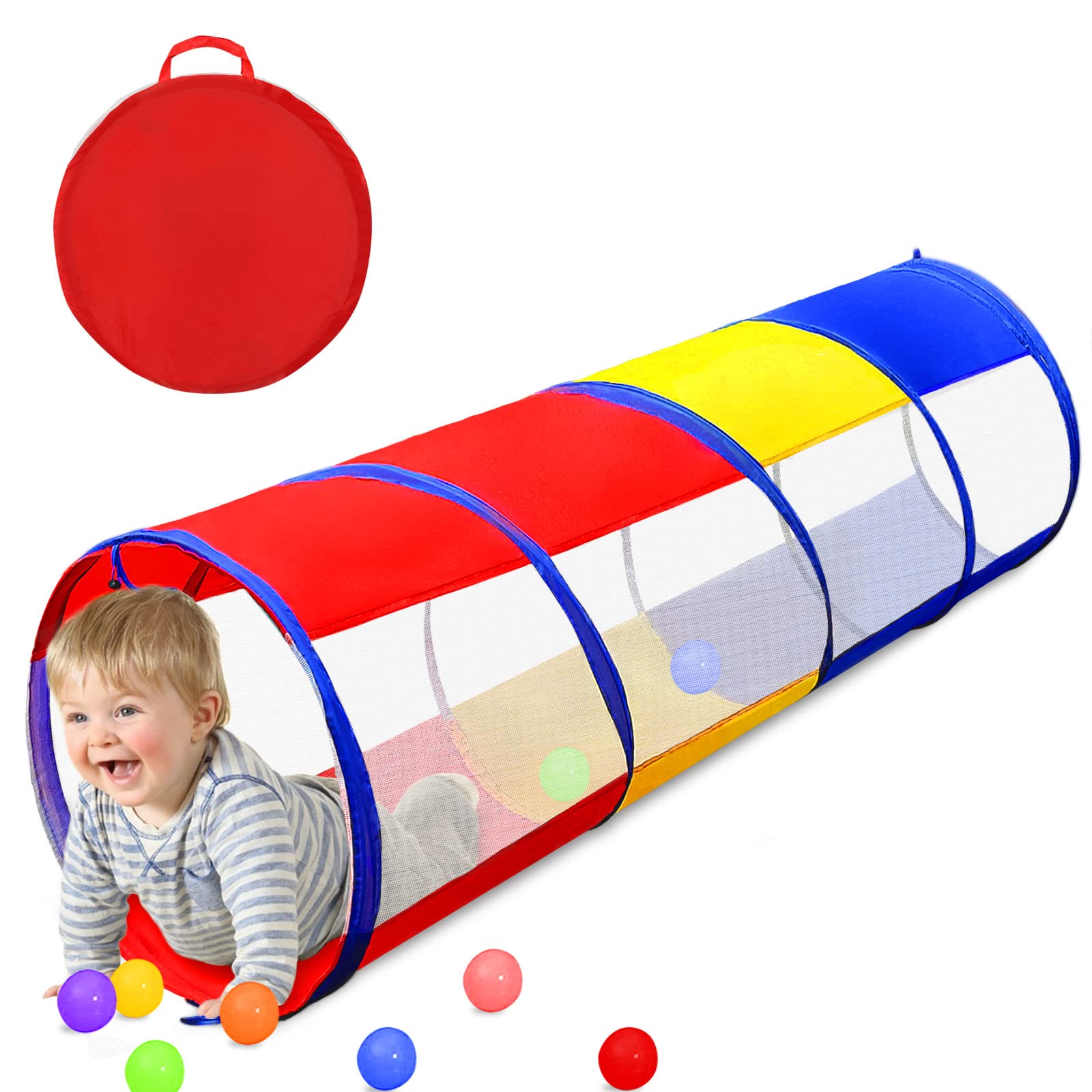 **6ft Kids Play Tunnel for Toddlers 1-3 Years - Pop-Up Crawling Toy with 2 Mesh Sides for Boys & Girls | Indoor/Outdoor Fun, Birthday Gift Idea for Babies, Toddlers & Pets**    *(Perfect for playtime, parties, daycare, backyard adventures & pet enrichment!)*