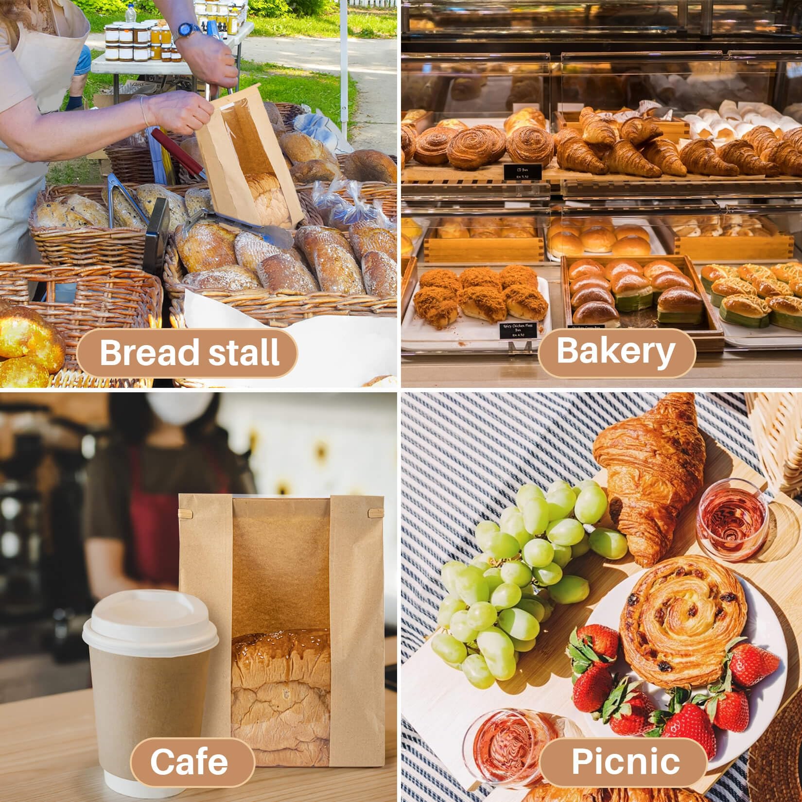24 Pack Reusable Bread Bags with Resealable Ties - Eco-Friendly Brown Paper Bakery Bags with Window for Homemade Sourdough, Bagels, Toast & Baked Goods | Perfect for Bread Storage, Gift Packaging & Farmers Market Sales