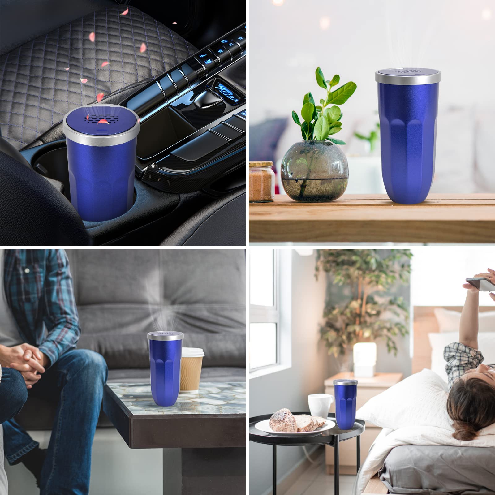 2 Pack Mini Car Trash Can with Press-to-Open Design & 3 Aromatherapy Tablets - Cup Holder Garbage Bin for Car, Office, Home & Kitchen (Blue) | Perfect for Road Trips, Daily Commute & Workspace Organization