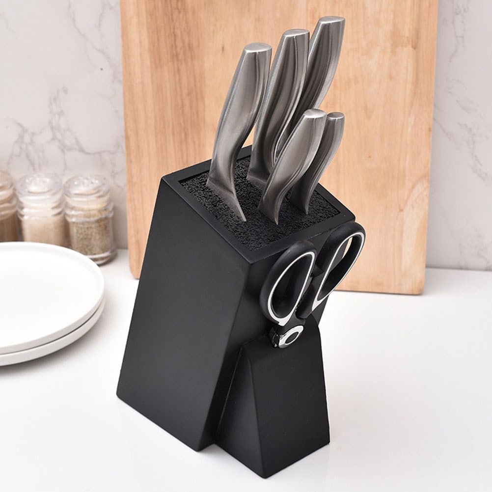 Premium Wooden Knife Block Organizer - Universal Kitchen Storage Holder for Knives & Utensils - Multi-Functional Household Rack (Black) - Perfect for Countertop Organization & Kitchen Decluttering