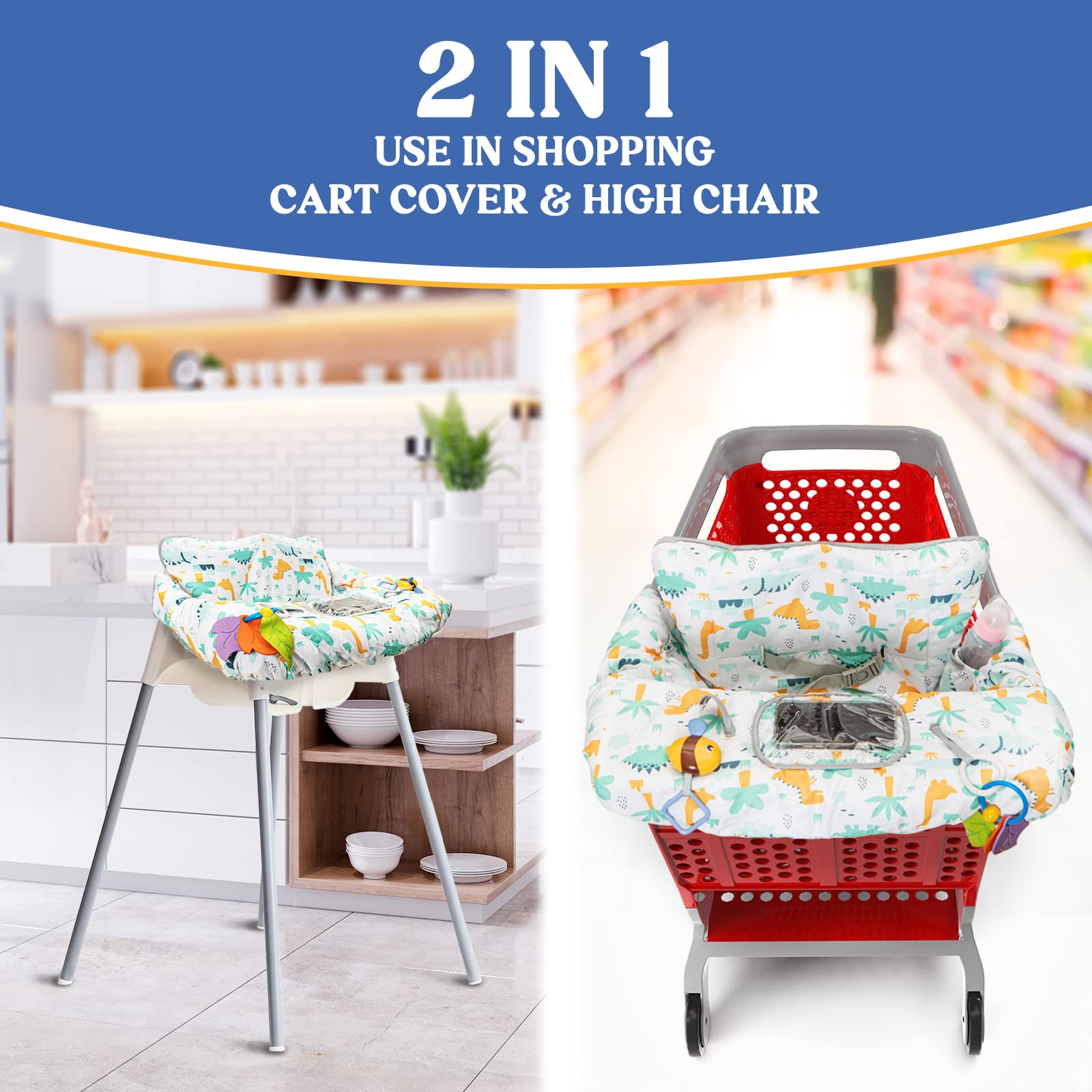 PILLANI Baby Shopping Cart Cover - High Chair Cover for Restaurant & Grocery Carts - Soft Cotton Buggy Cover for Toddlers (Girls & Boys) - Perfect for Dining Out, Shopping & Traveling