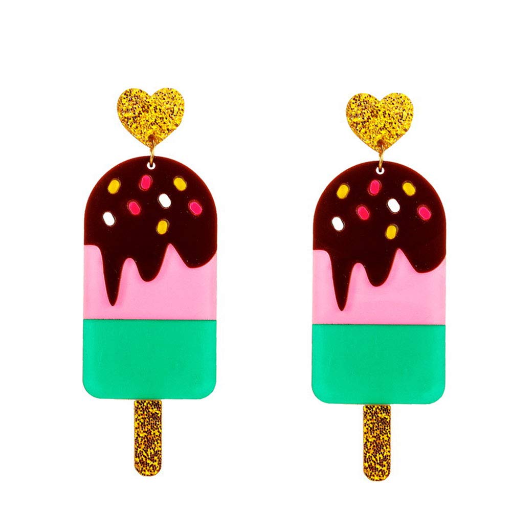Funny Cartoon Acrylic Donut Dangle Drop Earrings - Cute Food Imitation Popsicle Ice Cream Jewelry for Women & Teen Girls - Colorful Statement Earrings for Parties, Gifts & Everyday Wear