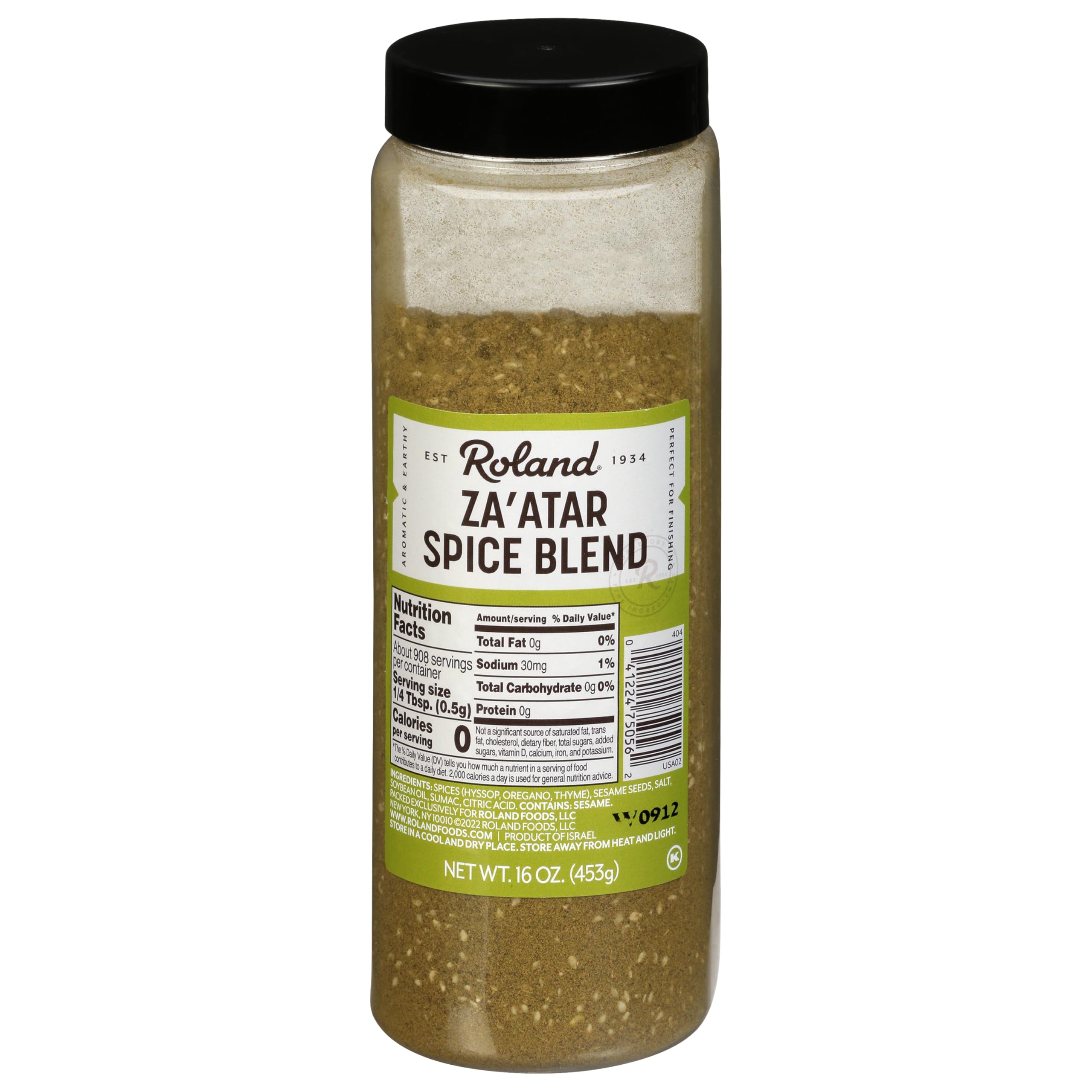 Roland Foods Za'atar Spice Blend - Authentic Middle Eastern Seasoning, 16 oz (453g) Bottle | Imported Specialty Food for Hummus, Flatbread & Mediterranean Cooking