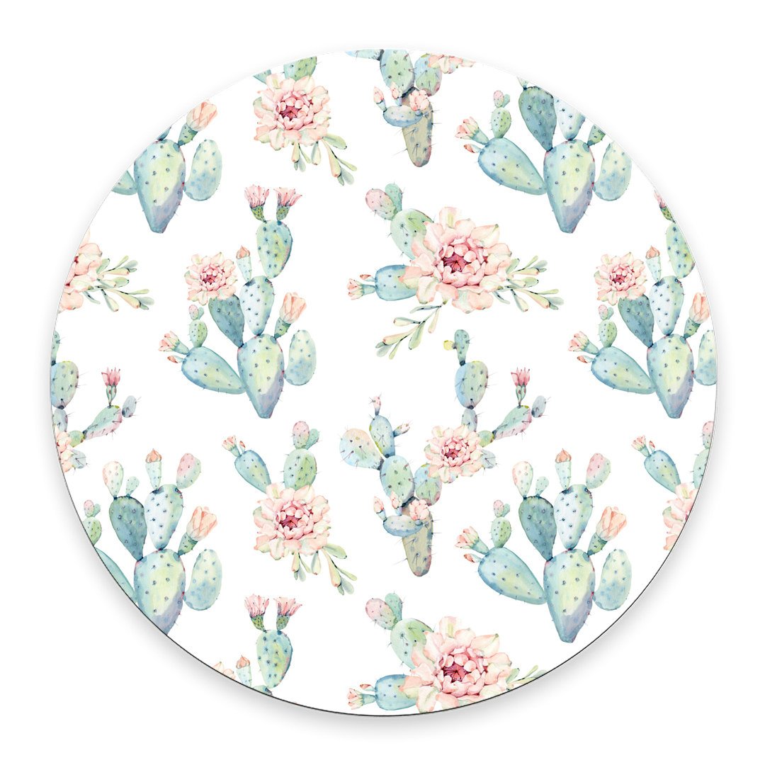 Hand Drawn Watercolor Saguaro Cactus Round Mouse Pad - Non-Slip Rubber Base Gaming Mouse Mat for PC, Laptop & Office Workspace