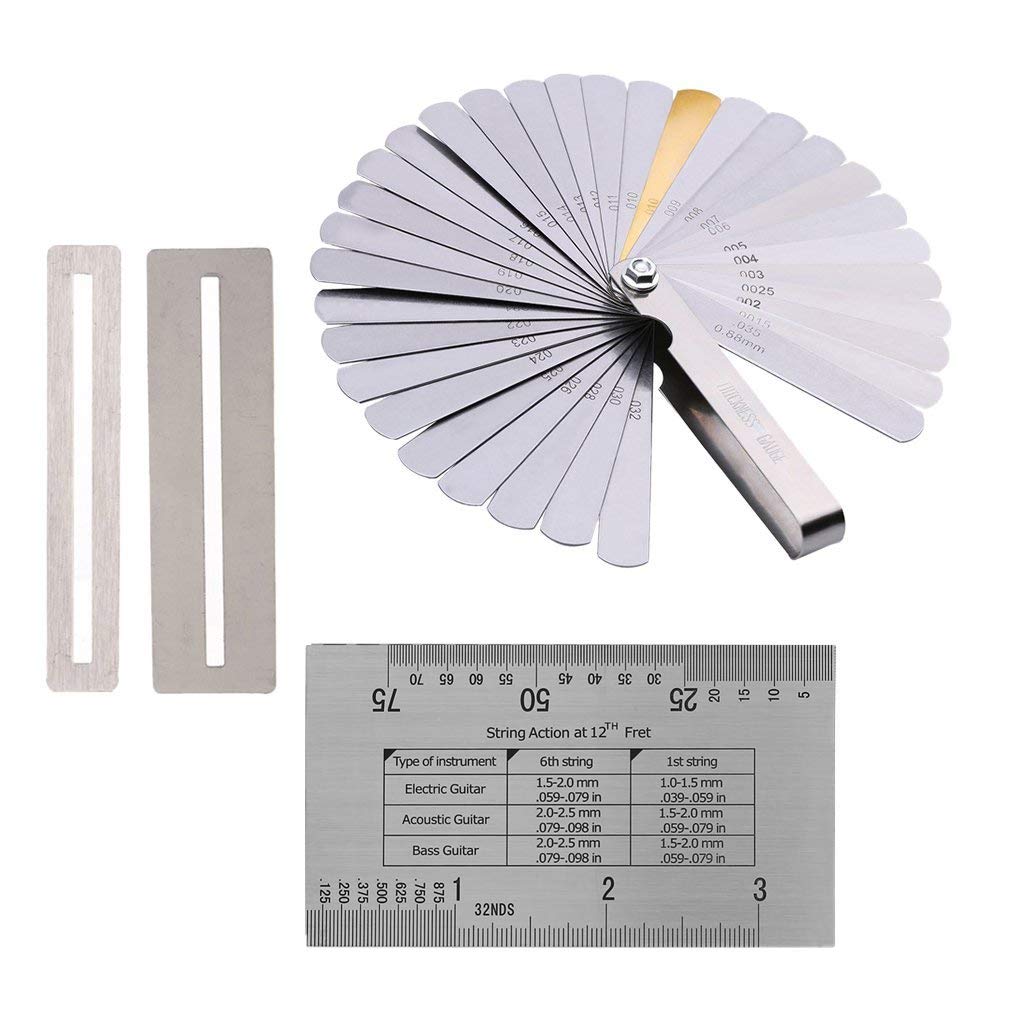 32-Piece Guitar Feeler Gauge Set with String Action Ruler, Fingerboard & Fret Protector Guards - Professional Luthier Tools for Guitar Setup & Maintenance | Perfect for Acoustic & Electric Guitar Repair, DIY Adjustments