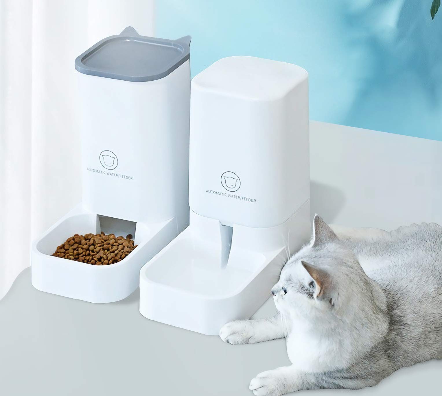 Automatic Gravity Pet Feeder & Water Dispenser for Cats & Dogs - No Spill Large Capacity Food Bowl for Small, Medium, Large Breeds (White) - Perfect for Home, Travel, and Office Use