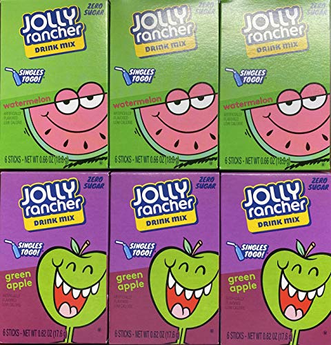 Sugar Free Jolly Rancher Singles To Go Drink Mix - 36 Pack (Green Apple & Watermelon Flavor) | On-The-Go Powdered Drink Mix for Workouts, Travel & School Lunch