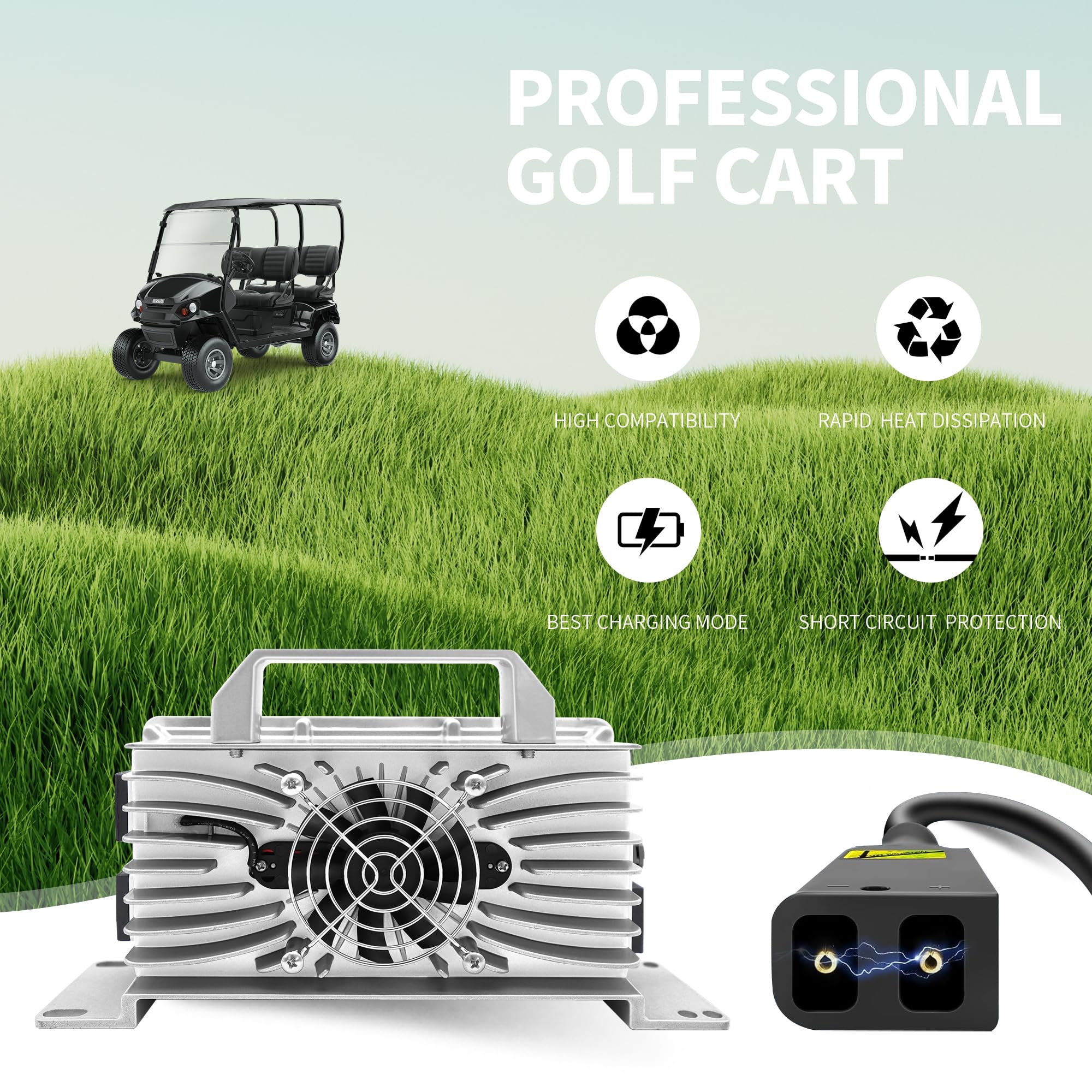 48V 15A Golf Cart Battery Charger - Smart Trickle Charger for AGM/Gel/Lead Acid Batteries, Fast 3-6 Hour Full Charge | Perfect for Club Cars, EZGO & Yamaha Golf Carts (Home & Course Use)