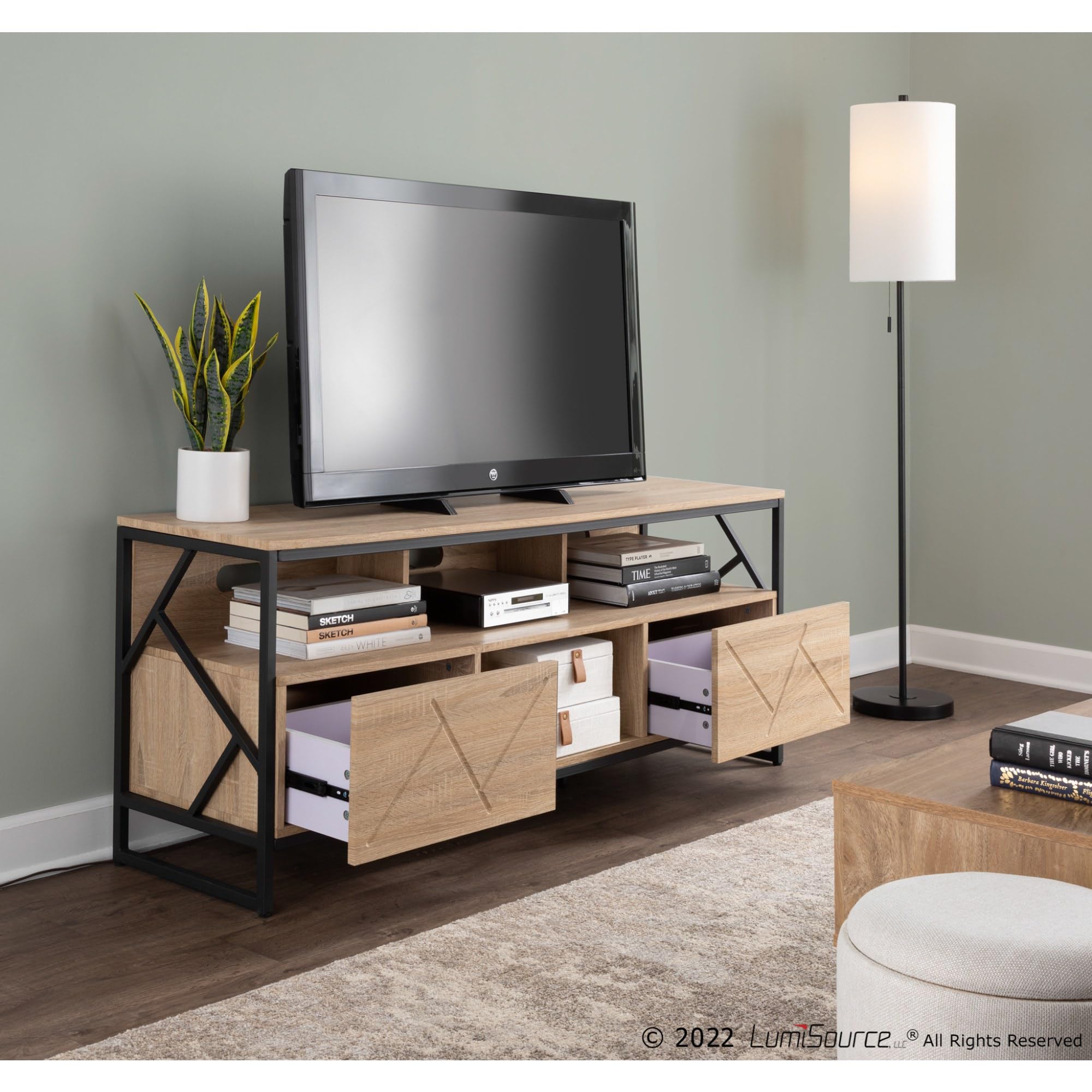 LumiSource Folia TV Stand - Modern Entertainment Center & Media Console with Storage for Living Room | Perfect for TVs, Gaming Consoles & Home Theater Setup