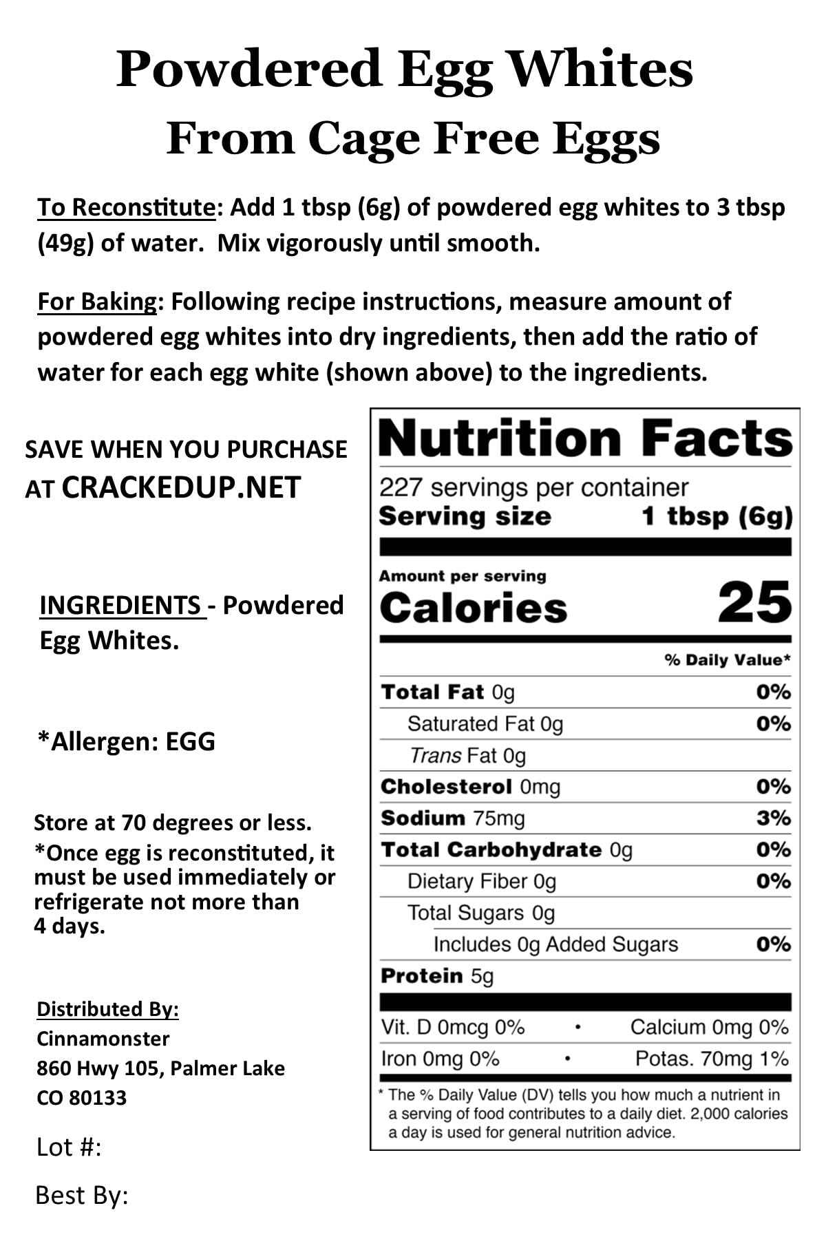 Cracked Up - Cage-Free Egg Whites Protein Powder 3 lb (48oz) | High Protein Powder for Baking, Desserts, Breakfast & Shakes | Ideal for Fitness, Weight Loss & Healthy Recipes
