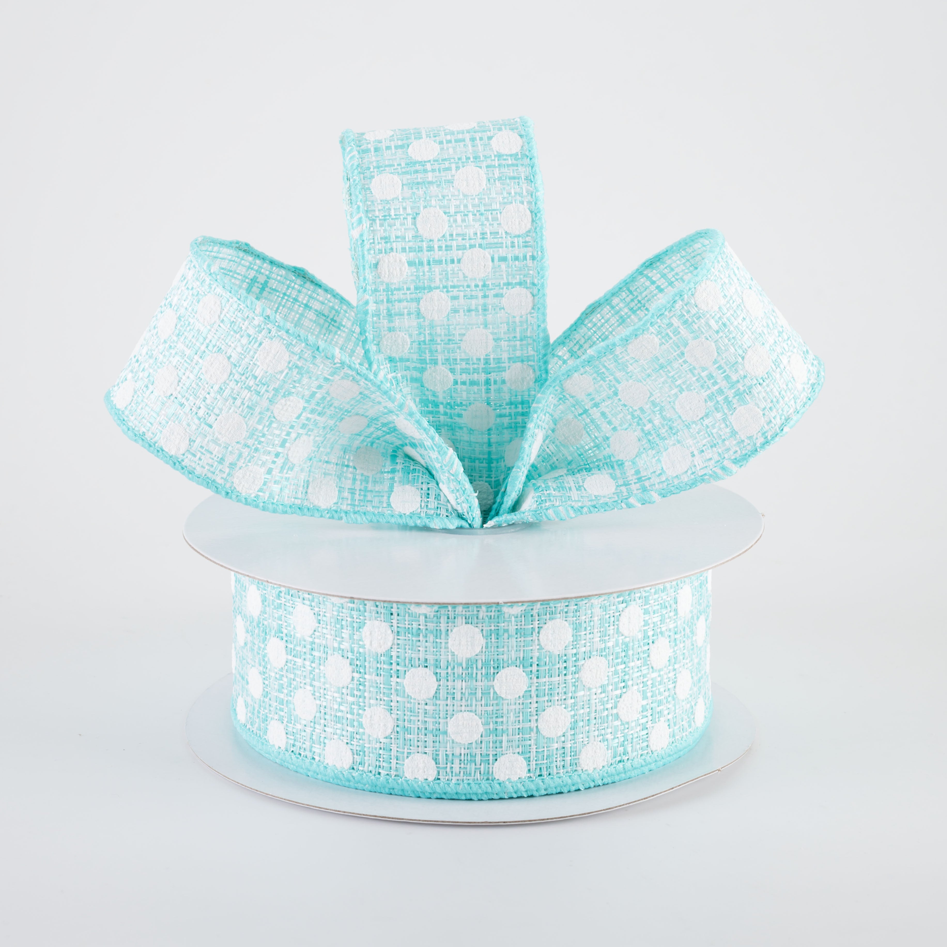1.5 Inch Polka Dot Tweed Ribbon - Aqua Blue and White Craft Ribbon (10 Yards) for Gift Wrapping, DIY Scrapbooking, Hair Bows and Party Decorations