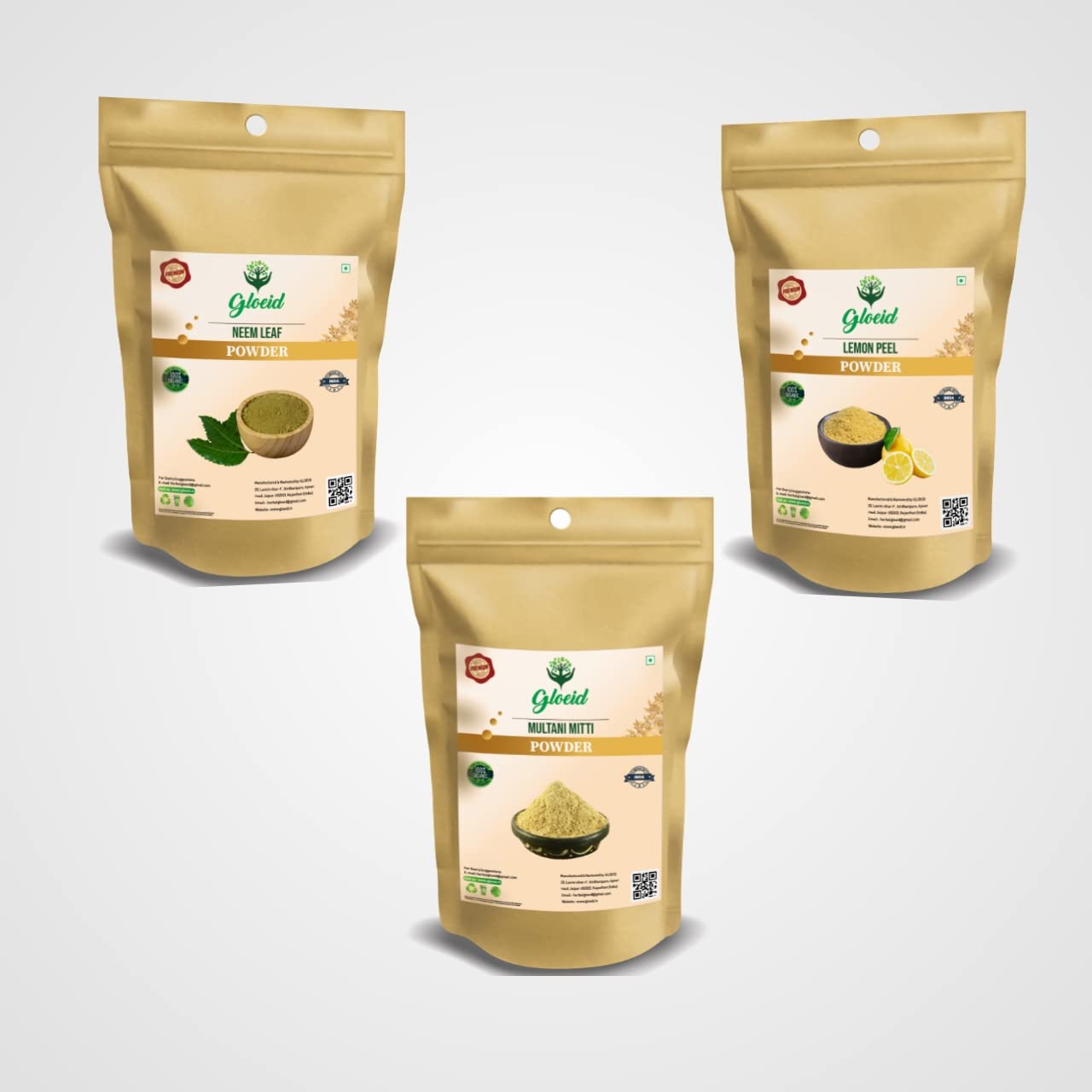 Organic Neem Powder, Lemon Powder & Multani Mitti Clay (100g Each, Total 300g) - Natural Face Pack for Acne, Glowing Skin & Detox | DIY Skincare, Spa Treatment & Beauty Routine