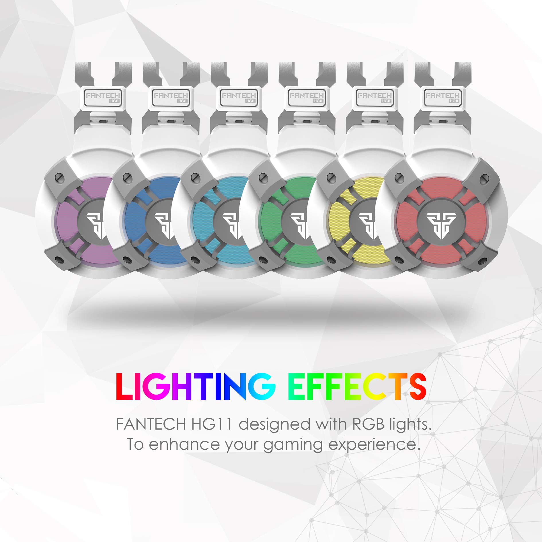FANTECH USB RGB Gaming Headset with Stand - 7.1 Surround Sound Over-Ear Headphones with Mic & Hanger - 50mm Drivers, DTS Digital - White - Perfect for PC Gaming, Streaming & Office Work