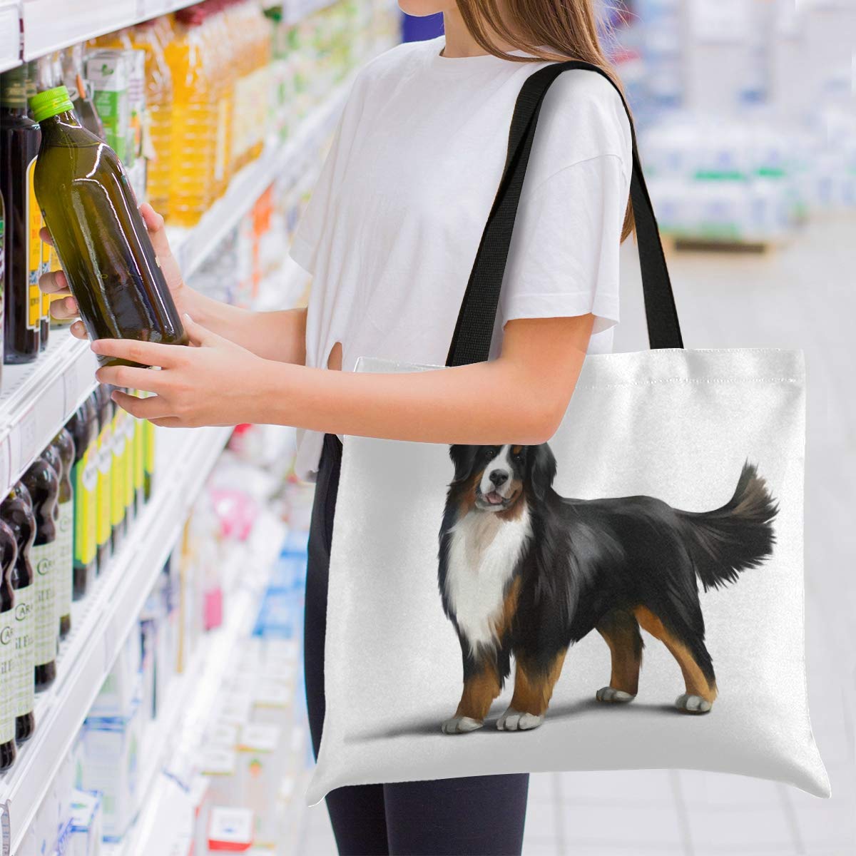 Bernese Mountain Dog Canvas Tote Bag - Eco-Friendly Pet Lover Shoulder Bag for Women | Perfect for Grocery Shopping, Gym, Travel, Beach & Laptop Carry