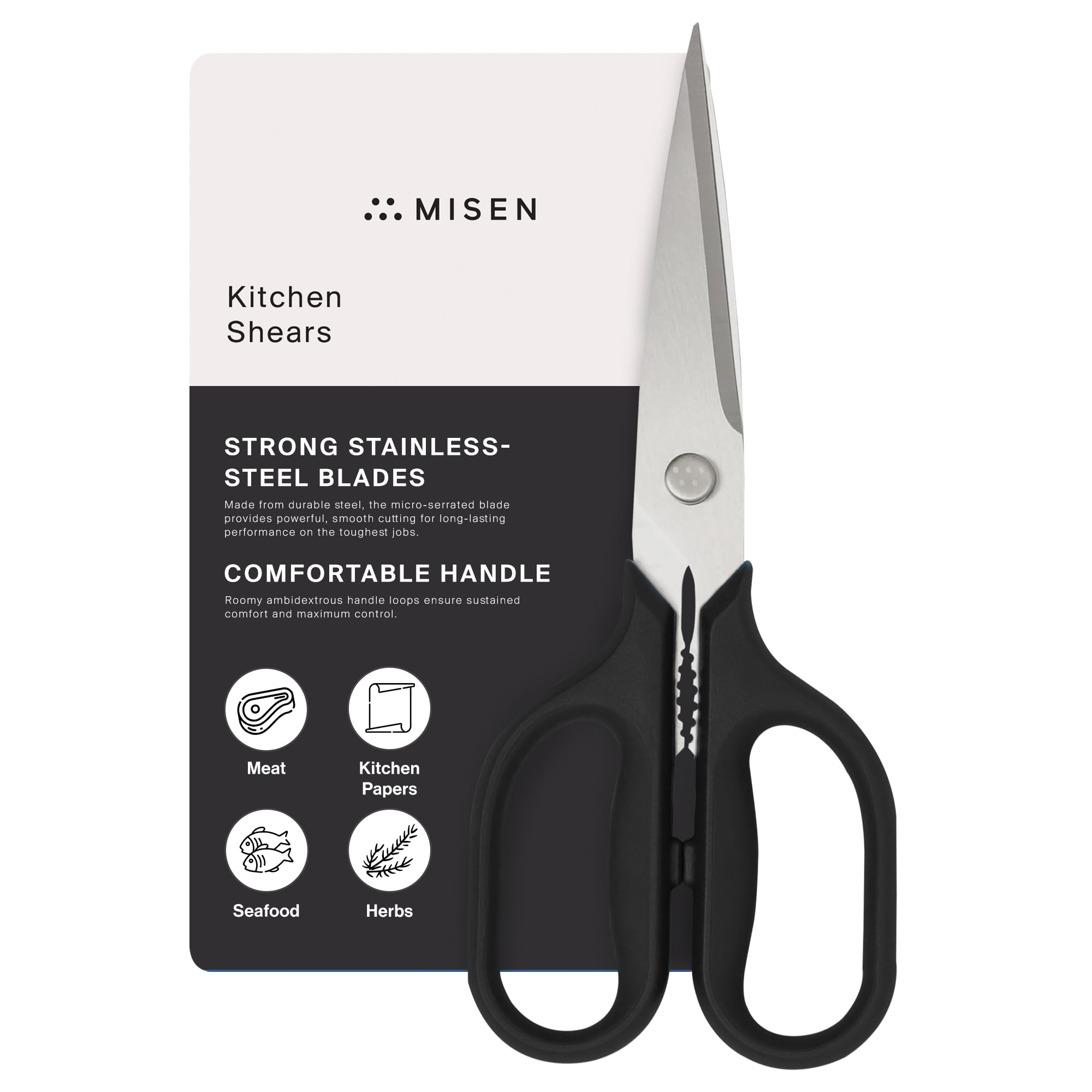 Premium Misen Heavy Duty Kitchen Shears - Professional Stainless Steel Cooking Scissors for Cutting Meat, Poultry, Herbs & Vegetables - Ergonomic Ambidextrous Handle - Dishwasher Safe - Perfect for Meal Prep, Butchering & Food Processing