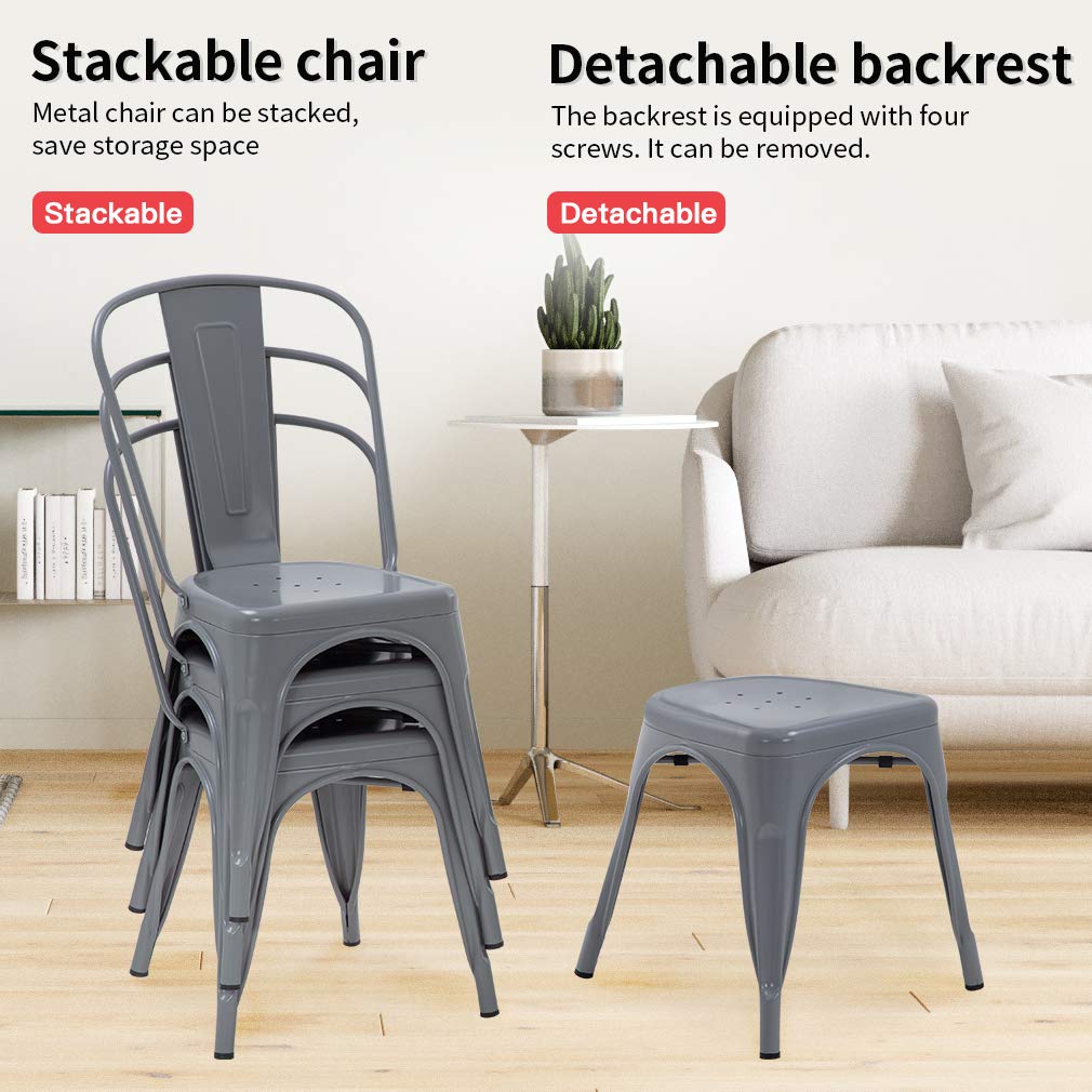 FDW 4-Piece Metal Dining Chairs Set - Indoor/Outdoor Stackable Kitchen & Patio Chairs - 18