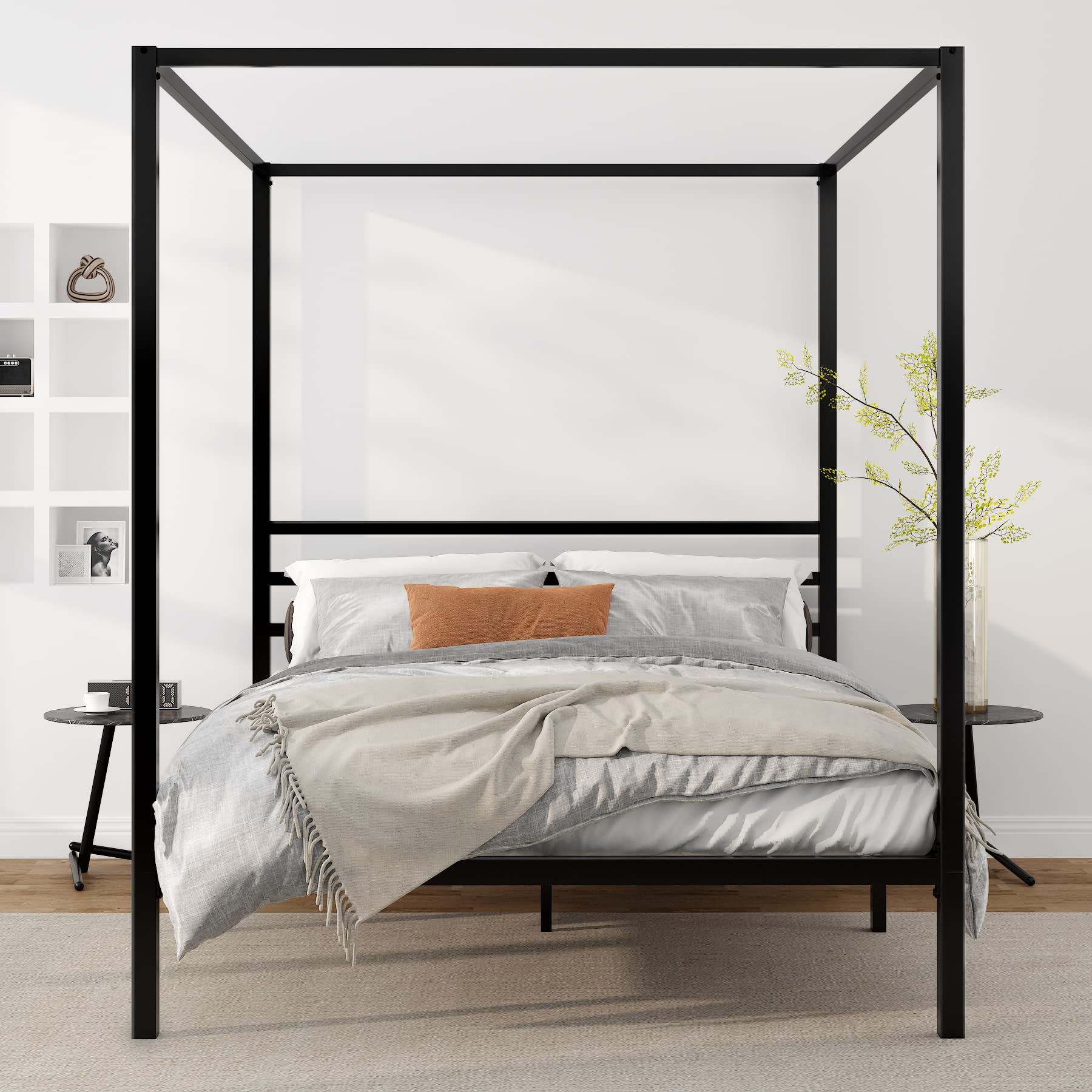 IMUsee Black Metal Canopy Platform Bed Frame with Wood Slat Support - Full Size Mattress Foundation, No Box Spring Needed, Easy Assembly - Perfect for Modern Bedrooms, Guest Rooms & Dormitories