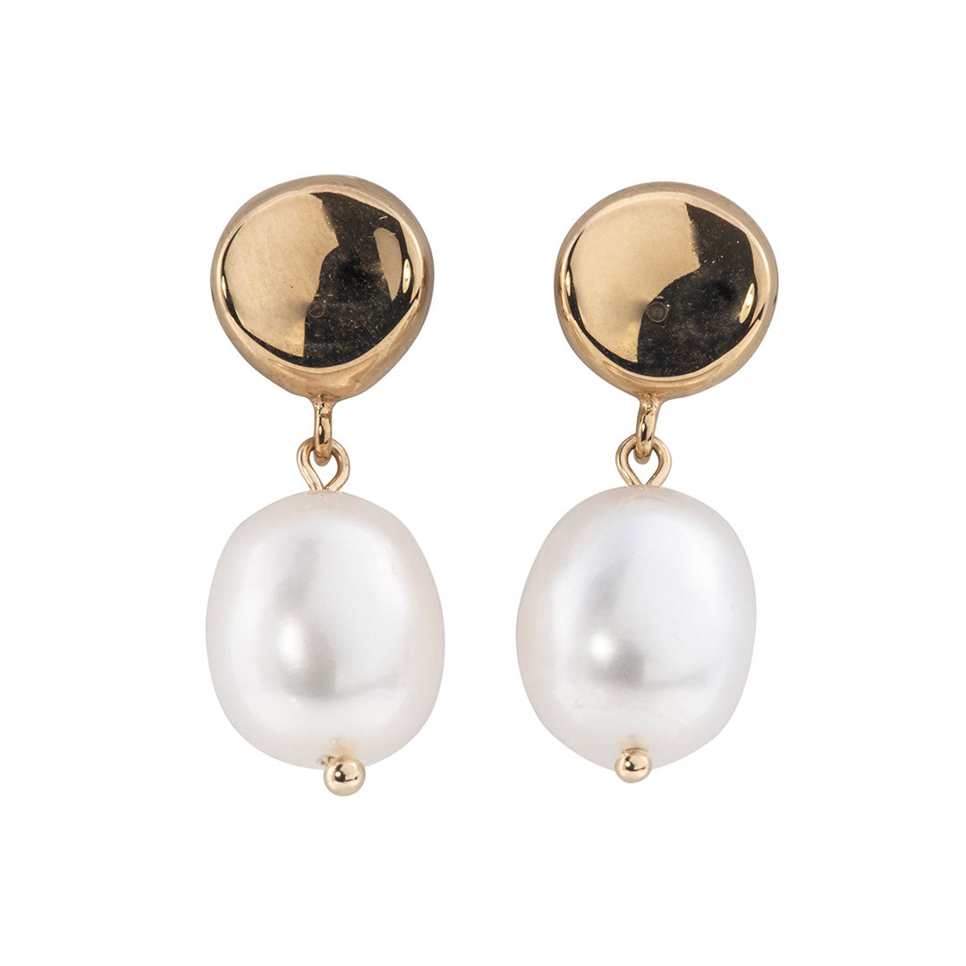 14K Yellow Gold Freshwater Pearl Drop Earrings for Women - Elegant Dangle Jewelry for Weddings, Parties & Special Occasions