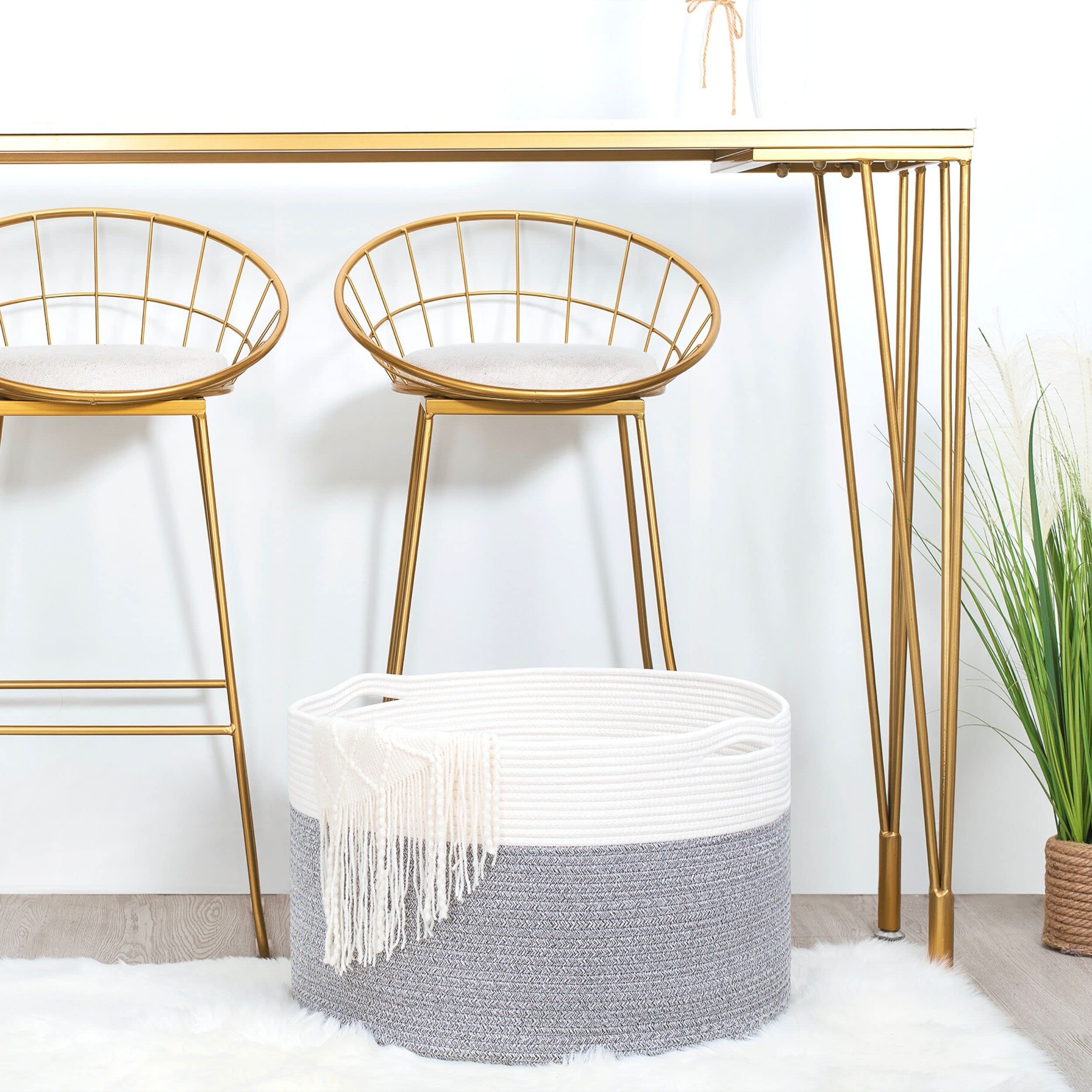 MINTWOOD Extra Large 22x14 Inch Woven Cotton Rope Storage Basket - Blanket Organizer, Laundry Hamper, Toy Bin for Living Room, Nursery & Bedroom - Light Grey Home Decor Storage Solution