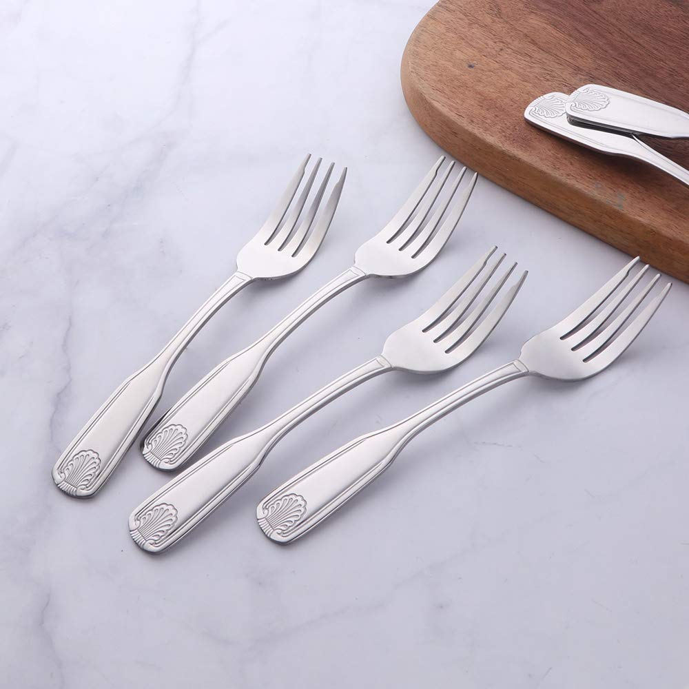 Premium 12-Piece Stainless Steel Salad Forks Set - Elegant Shell Pattern 18/0 Flatware, 6.7