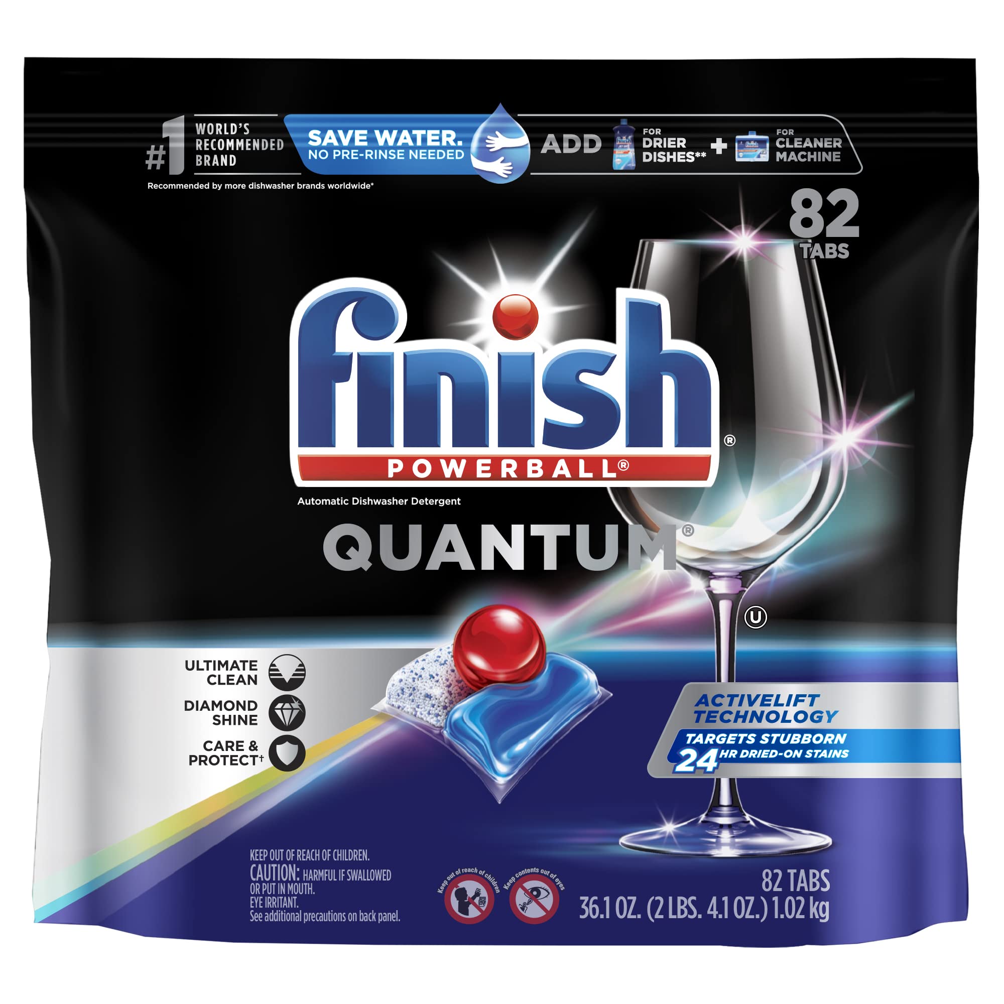 FINISH Quantum Powerball Dishwasher Detergent Pods - Advanced Clean & Shine, 82 Count (Pack of 3) - Lemon Scent, All-in-One Dishwasher Tablets for Sparkling Dishes - Perfect for Daily Use, Tough Food Stains, and Hard Water Conditions