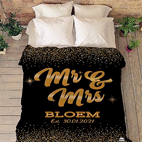 Personalized Mr. & Mrs. Couple Blanket with Names and Wedding Date - Custom Fleece Throw Blanket 60