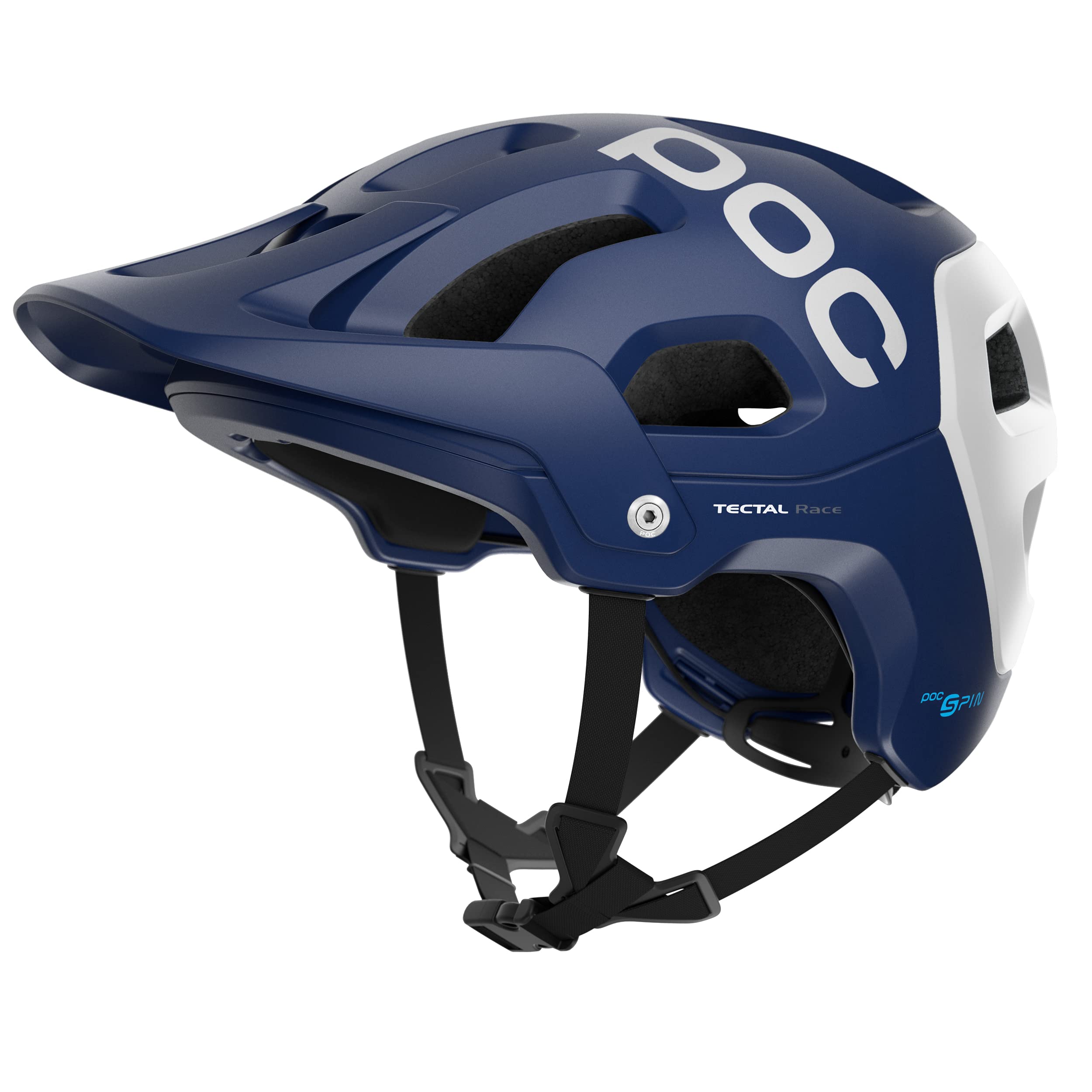 POC Tectal Race Spin Mountain Bike Helmet - Lead Blue/Hydrogen White Matte - Medium/Large Size - Lightweight & Ventilated for Trail Riding & Enduro Cycling
