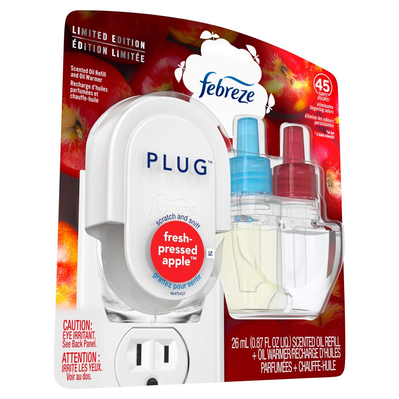 Febreze Fresh-Pressed Apple Scented Plug-in Air Freshener with Oil Warmer & Refill - 1 Count White | Eliminate Odors in Home, Bathroom, Office & Car