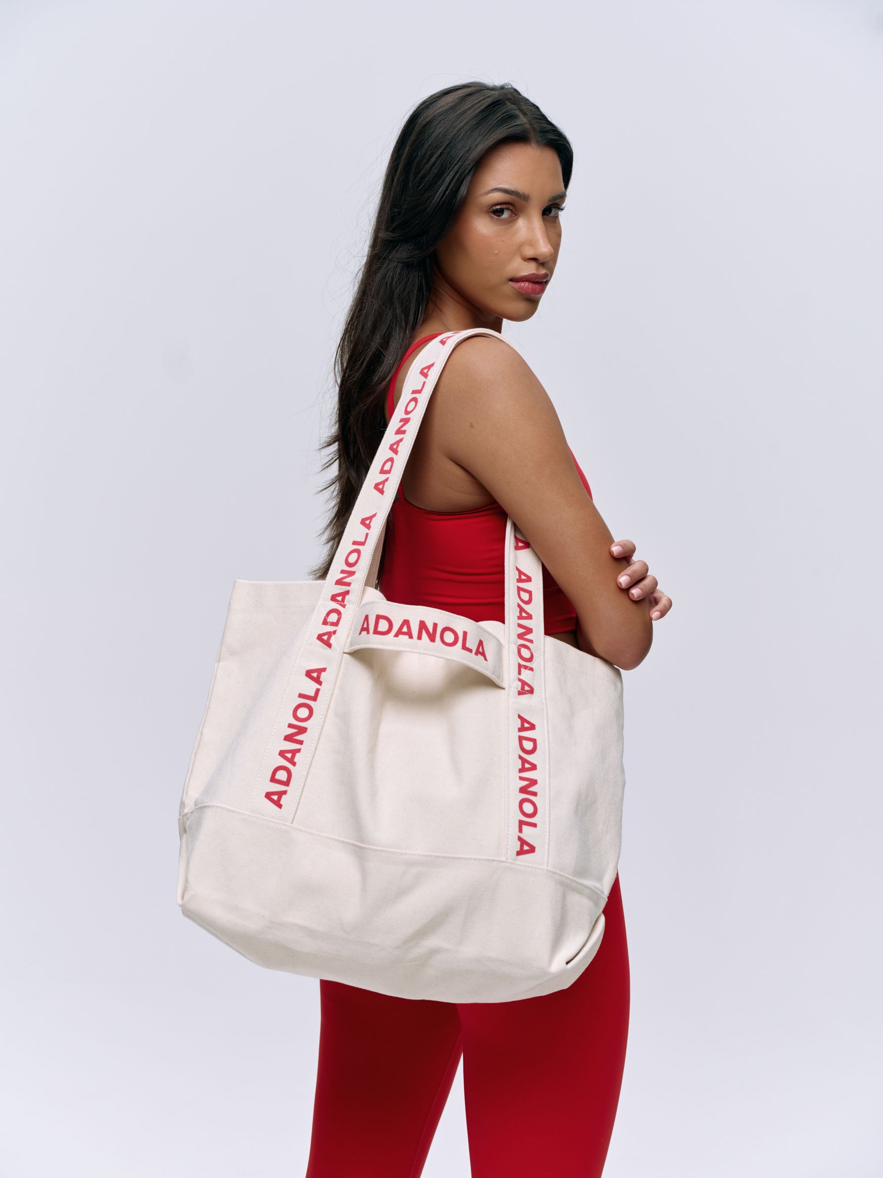 Premium Branded Strap Tote Bag for Women - Cream & Red Color - Perfect for Work, Shopping, Beach & Travel Accessories