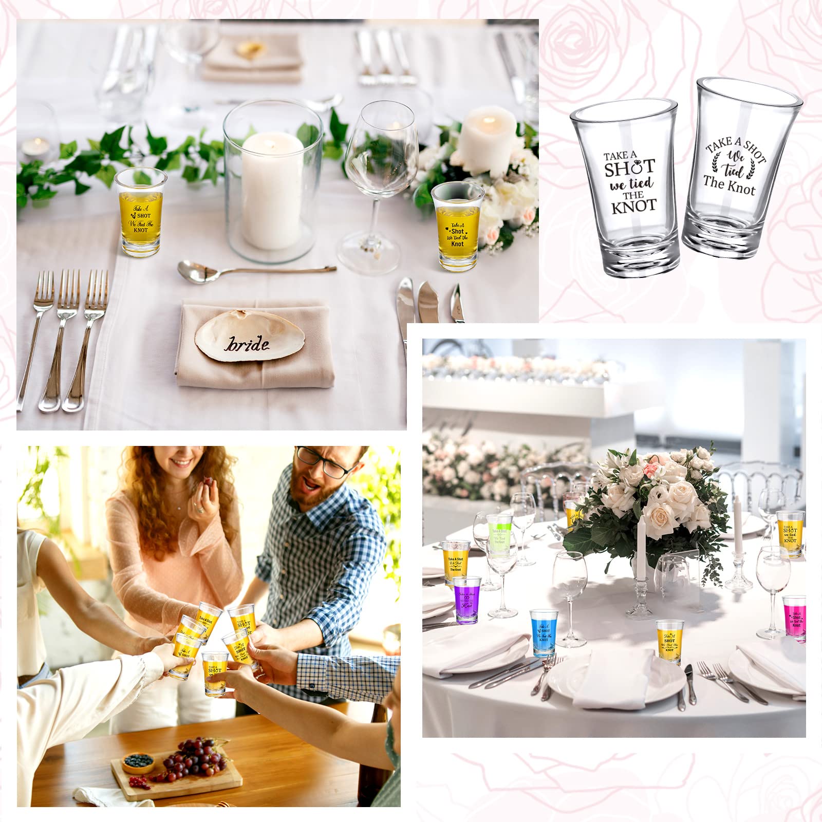 Skylety 144-Piece Acrylic Shot Glass Set - 1.2 oz Wedding Party Favors, Bridal Shower Gifts, 9 Stylish Designs - Perfect for Bachelorette Parties, Rehearsal Dinners & Anniversary Celebrations