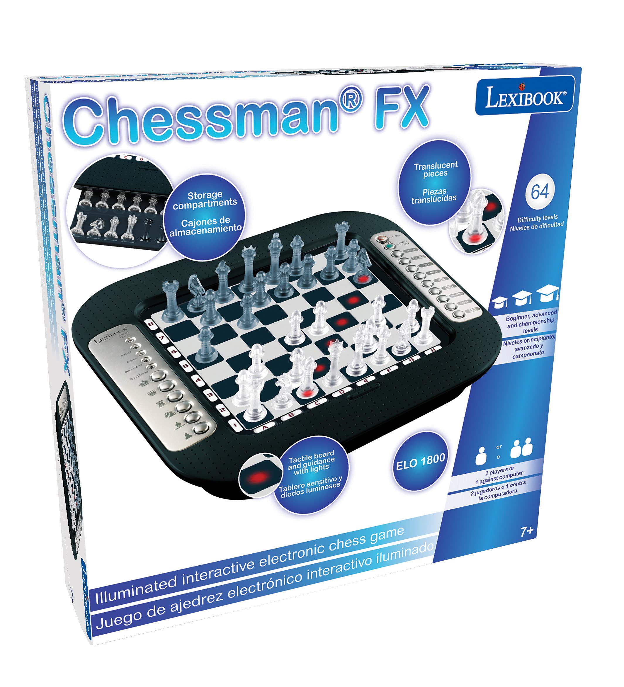Lexibook Chessman® FX Electronic Chess Game - Tactile Keyboard, Light & Sound Effects, 32 Pieces, 64 Difficulty Levels - Perfect for Family Game Nights & Strategy Training (Black/Grey, Model CG1335)