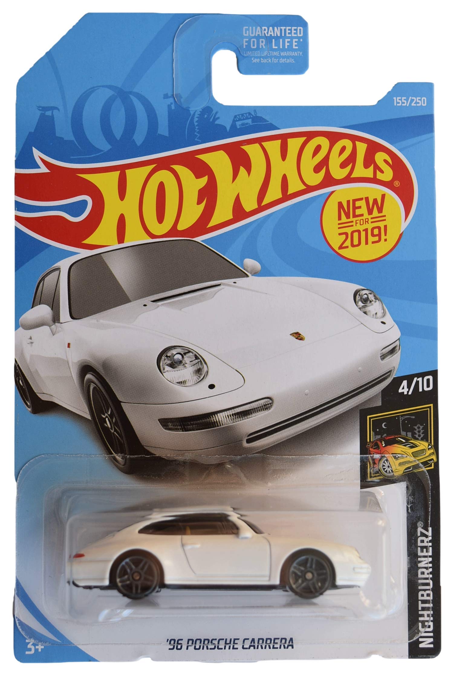 Hot Wheels Nightburnerz 4/10 White '96 Porsche Carrera 155/250 Die-Cast Car - Collectible Toy for Kids & Adults, Perfect for Display & Racing Games