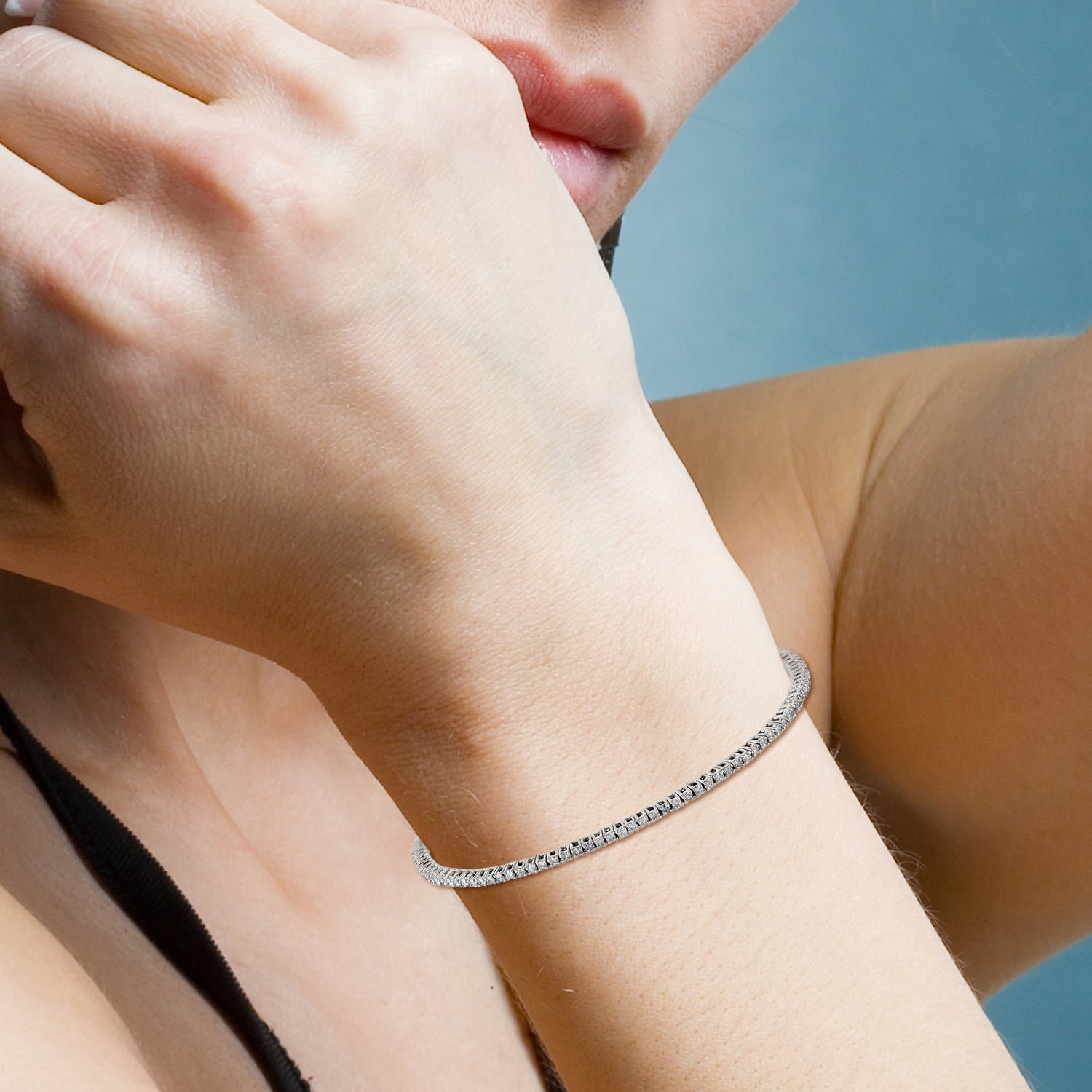 18K White Gold Tennis Cuff Bracelet with Prong-Set Natural Diamonds - Elegant Women's Jewelry Gift for Anniversary, Wedding & Special Occasions